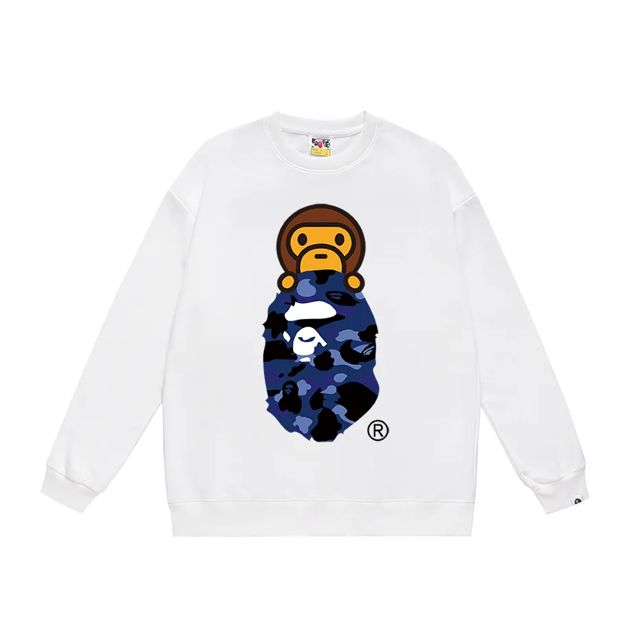 P150 model number SC468# terry 75 plus velvet 80 (top version) BAPE COLOR CAMO MILO ON APE camouflage ape print round neck sweatshirt Made of 350g large terry (drop shoulder large version) fabric, soft and non-pilling, imported environmentally friendly printing glue, bright and three-dimensional pattern, quality 💥Same style for men and women, the upper body is trendy. Color: black and red, white and red, gray and red, black and blue, white and blue, gray and blue, black and yellow. White and yellow Gray and yellow Black and purple White and purple Gray and purple Size: S M L XL XXL
