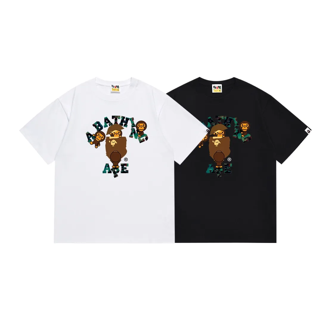 SC119#p110💰 (top version) BAPE cartoon BABYMILO ape head letter printed short-sleeved T-shirt Made of 260 grams of high-quality high-weave pure cotton fabric, double yarn combed, soft texture and no pilling Imported environmentally friendly printing glue, bright and three-dimensional pattern, quality 💥Same style for men and women, the upper body is fashionable Color: black white Size: S M L XL XXL