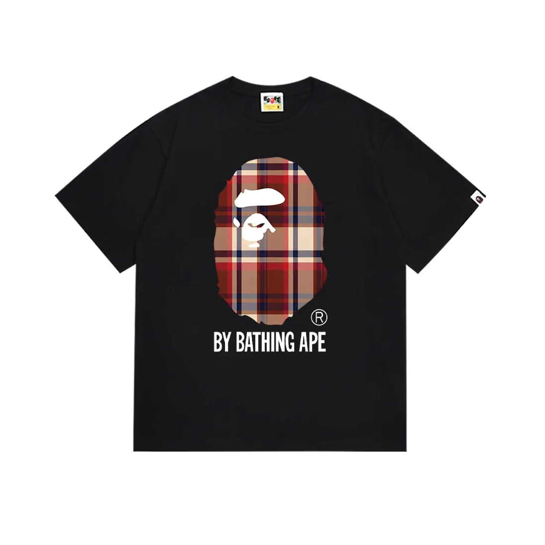 SC150#p110💰 (top version) BAPE plaid ape head letter printed short-sleeved T-shirt Made of 260 grams of high-quality high-weave pure cotton fabric, double yarn combed, soft texture and no pilling Imported environmentally friendly printing glue, bright and three-dimensional pattern, quality 💥Same style for men and women, the upper body is fashionable Color: black white Size: S M L XL XXL