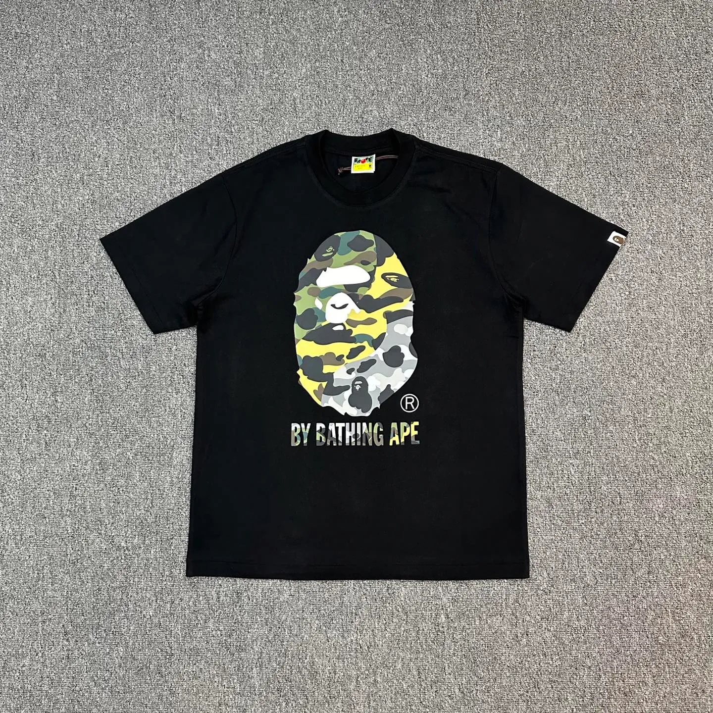 💰140 BAPE SS25 1ST CAMO series mixed color ape print round neck short sleeves 280g weight linen cotton fabric Couple style: S-XXL [black white]