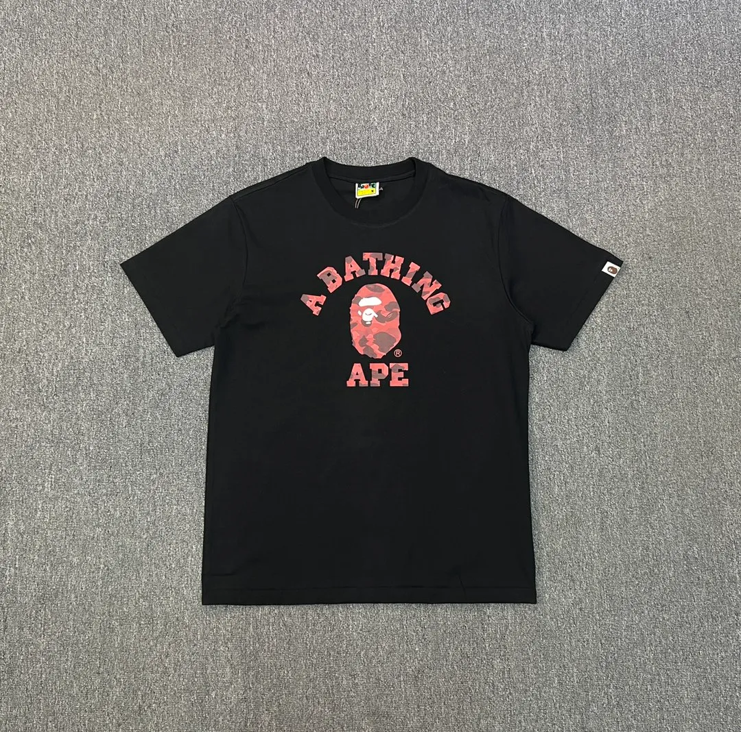 💰140 BAPE camouflage ape head letter printed short-sleeved T-shirt 270g weight linen cotton fabric Couple style: S-XXL [white blue black blue white purple black purple white red black red]