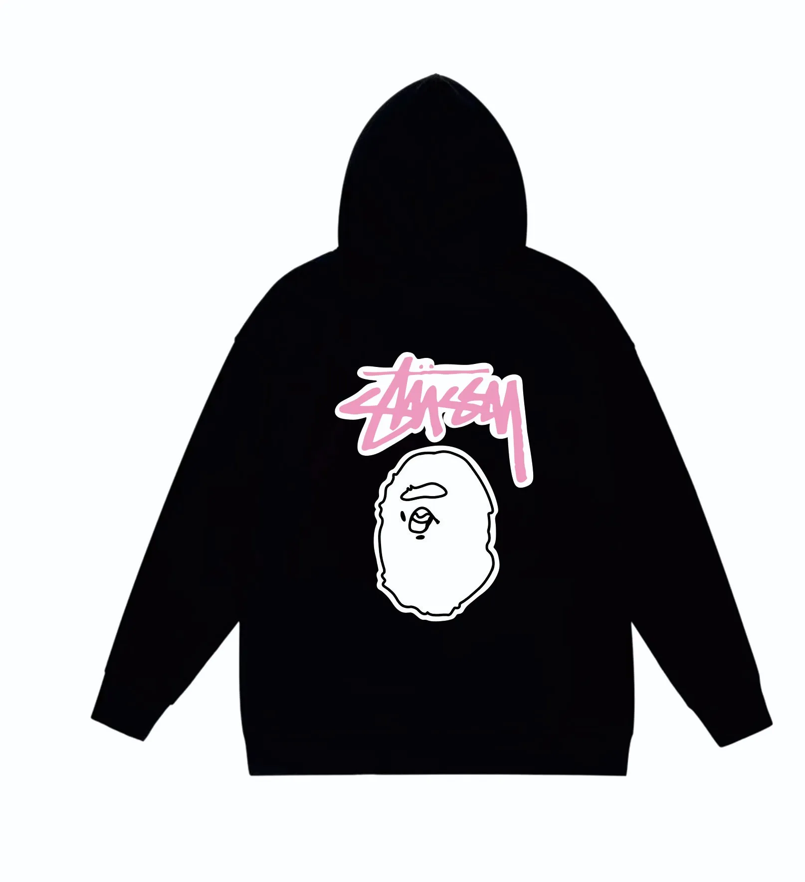 P160 model number SC806# terry 80 plus velvet 90 (top version) BAPE×STUSSY co-branded Stussy letter printed hooded sweatshirt Made of 380g large terry (drop shoulder large version) fabric, soft texture and no pilling Imported environmentally friendly printing glue The pattern is bright and three-dimensional Quality 💥Same style for men and women The upper body is trendy Color: black white gray Size: S M L XL XXL