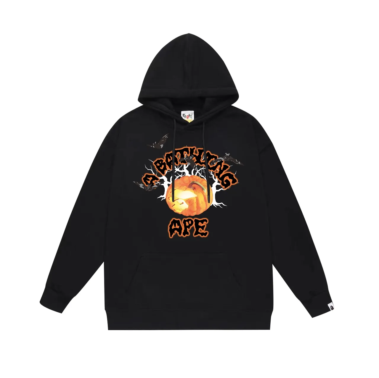 Model No. SC712#terry p160 plus velvet 180💰 (top version) BAPE autumn and winter Halloween pumpkin letter bat print hooded sweatshirt. Made of 380g large terry (drop shoulder large version) fabric. The texture is soft and non-pilling. Imported environmentally friendly printing glue. The pattern is bright and three-dimensional. Quality💥Same style for men and women. The upper body is trendy. Color: black white gray Size: S M L XL XXL