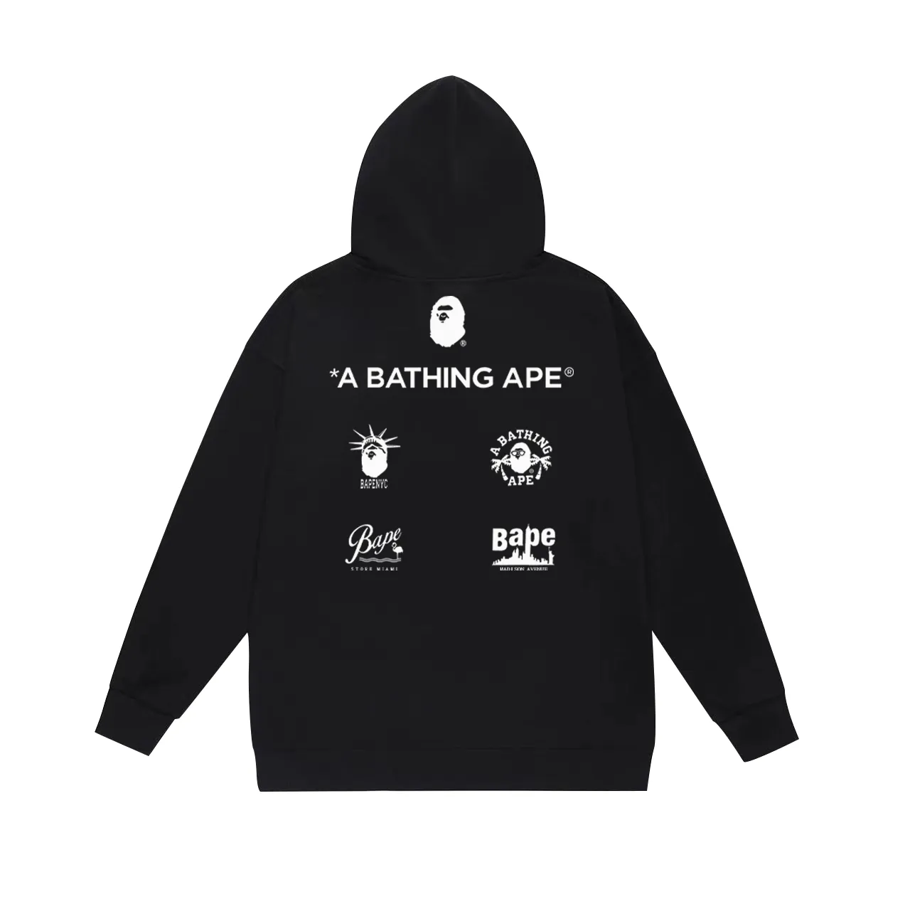 Model No. SC741# Terry p160 plus velvet 180💰 (top version) BAPE ape head letter printed hooded sweatshirt Made of 380g large terry (drop shoulder large version) fabric, soft and non-pilling, imported environmentally friendly printing glue, bright and three-dimensional pattern, quality 💥Same style for men and women. The upper body is trendy. Color: black white gray Size: S M L XL XXL