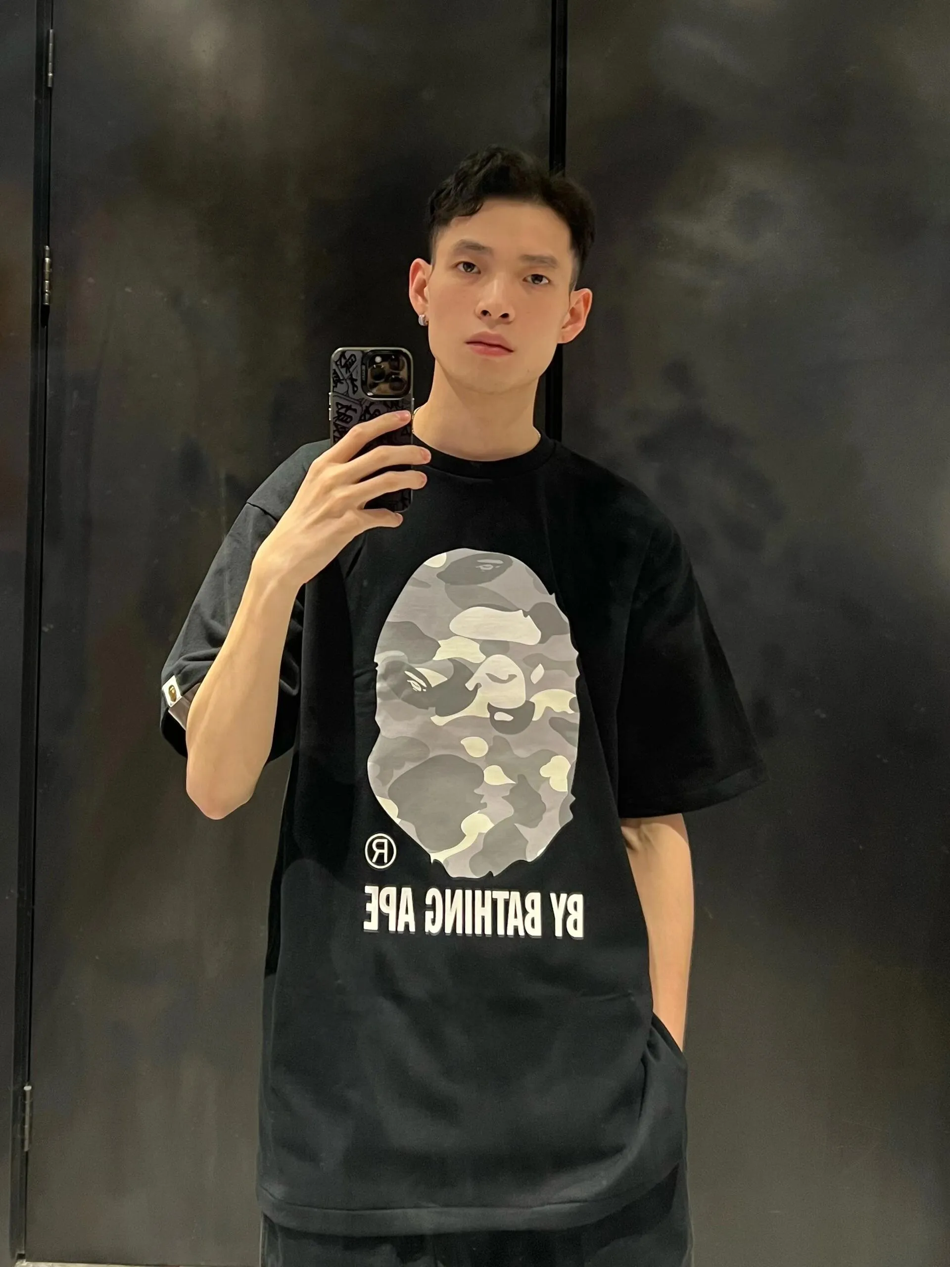 💰140 BAPECITY CAMO APE TEE luminous camouflage letter print 280g weight linen cotton fabric ZP version couple model: S-XXL [black gray white gray black black white black]