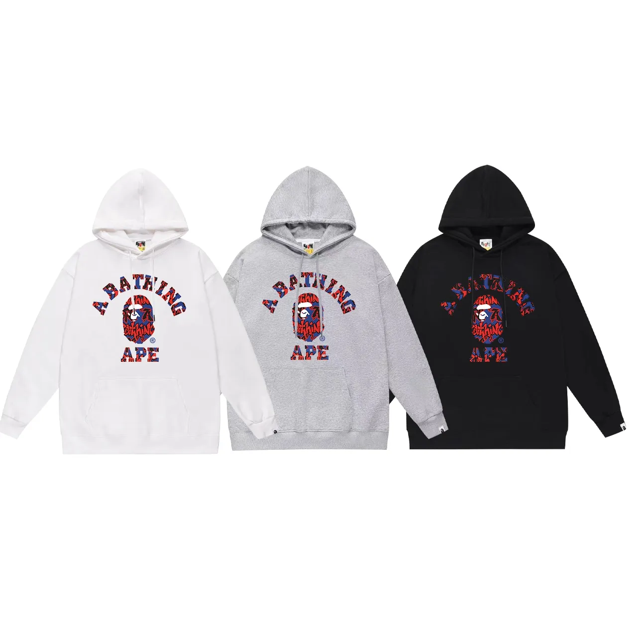 Model No. SC723# Terry p160 plus velvet 180💰 (top version) BAPE ape head letter printed hooded sweatshirt Made of 380g large terry (drop shoulder large version) fabric, soft texture and no pilling Imported environmentally friendly printing glue, bright and three-dimensional pattern, quality 💥Same style for men and women. The upper body is trendy. Color: black white gray Size: S M L XL XXL