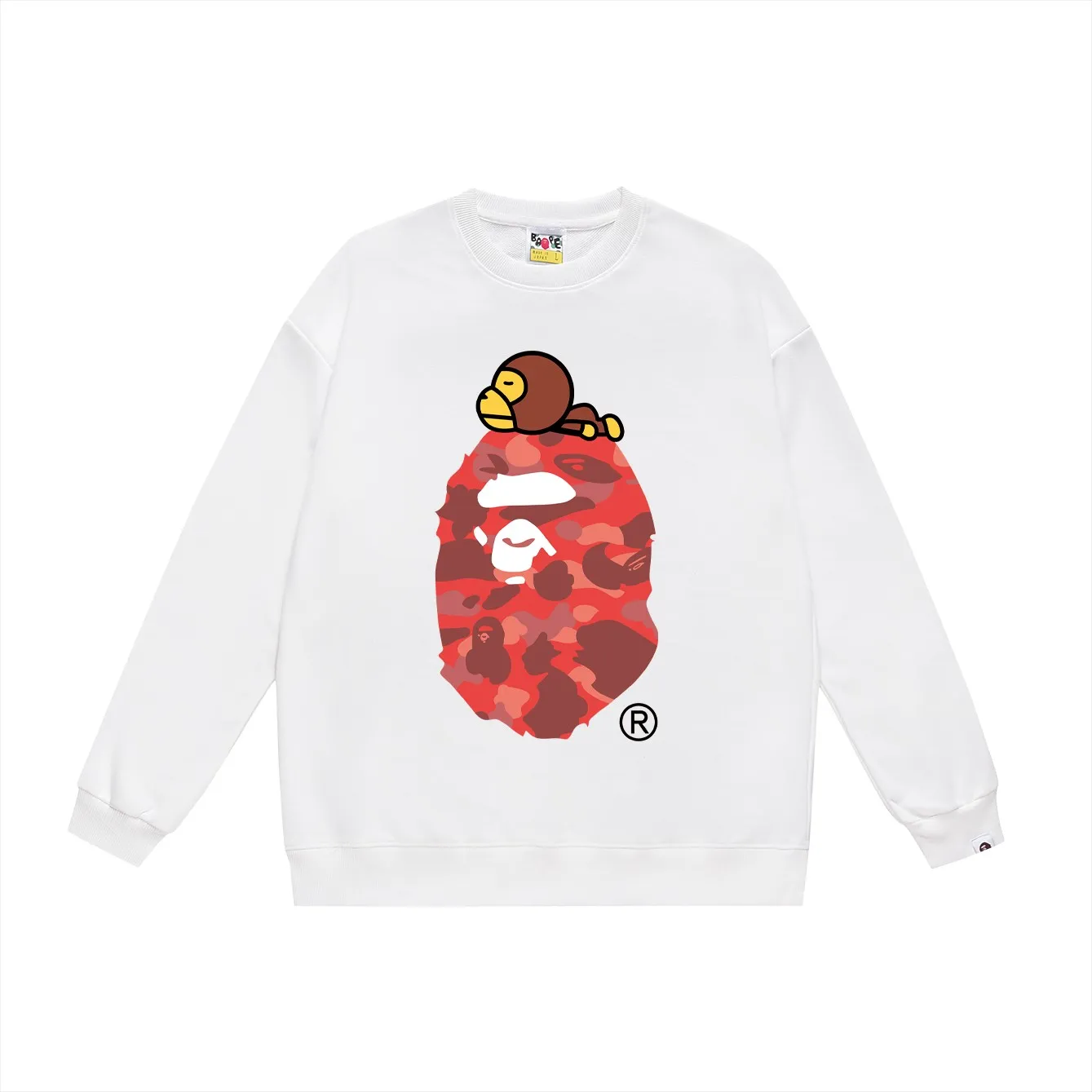 P150 model number SC463# terry 75 plus velvet 80 (top version) BAPE classic monogram ape head print round neck sweatshirt. Made of 350g large terry (drop shoulder large version) fabric, soft texture and no pilling. Imported environmentally friendly printing glue. Bright and three-dimensional pattern. Quality 💥Same style for men and women. The upper body is trendy. Colors: black and red, white and red, gray and red, black and blue, white and blue, gray and blue, black and green, white and green, white and gray. Black Purple White Purple Gray Purple Size: S M L XL XXL