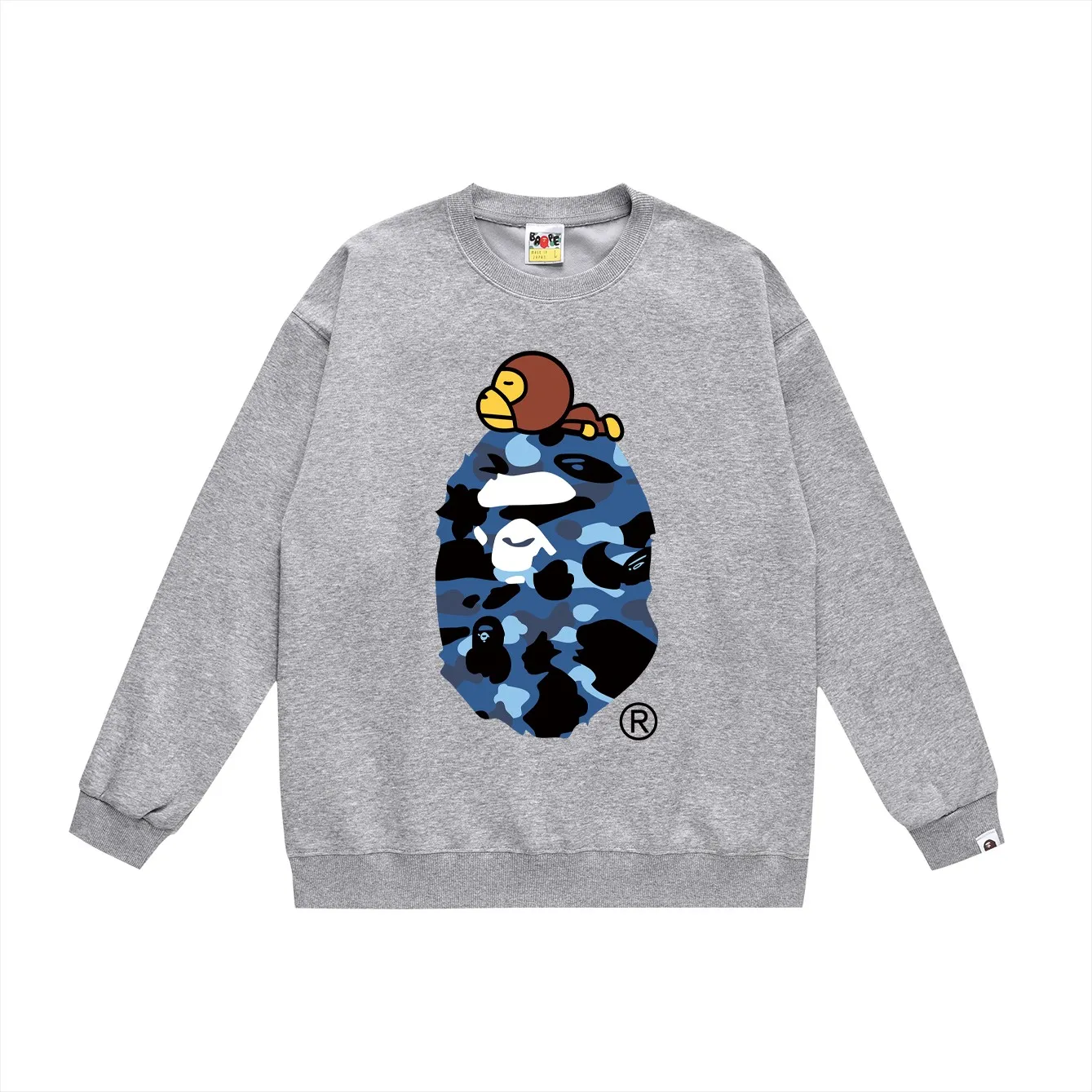 P150 model number SC463# terry 75 plus velvet 80 (top version) BAPE classic monogram ape head print round neck sweatshirt. Made of 350g large terry (drop shoulder large version) fabric, soft texture and no pilling. Imported environmentally friendly printing glue. Bright and three-dimensional pattern. Quality 💥Same style for men and women. The upper body is trendy. Colors: black and red, white and red, gray and red, black and blue, white and blue, gray and blue, black and green, white and green, white and gray. Black Purple White Purple Gray Purple Size: S M L XL XXL
