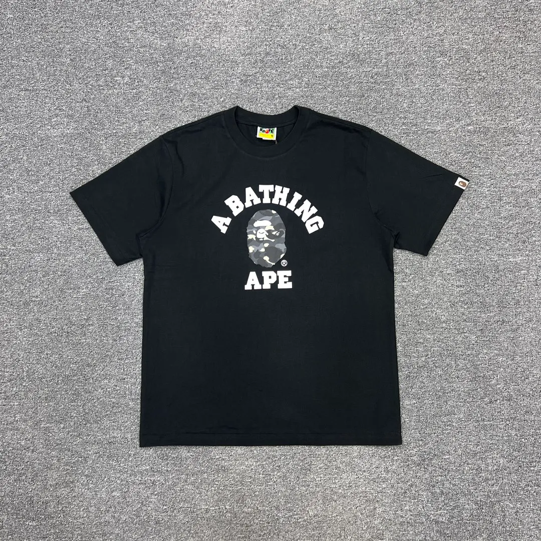 💰140 BAPE CITY CAMO COLLEGE TEE 24 new luminous camouflage letter small head printing 280g weight linen cotton fabric ZP version couple model: S-XXL [black gray white gray black black white black]