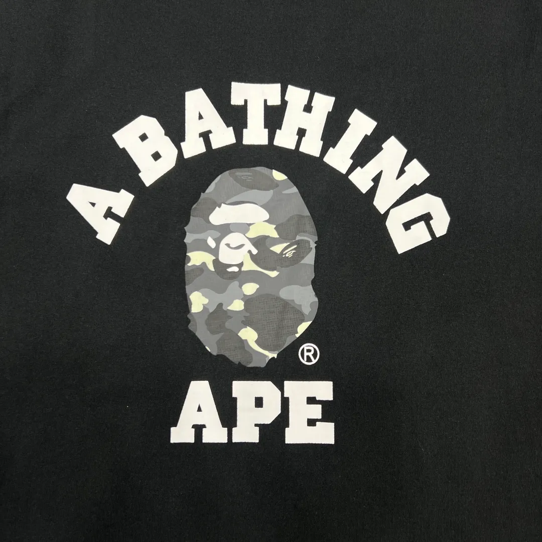 💰140 BAPE CITY CAMO COLLEGE TEE 24 new luminous camouflage letter small head printing 280g weight linen cotton fabric ZP version couple model: S-XXL [black gray white gray black black white black]