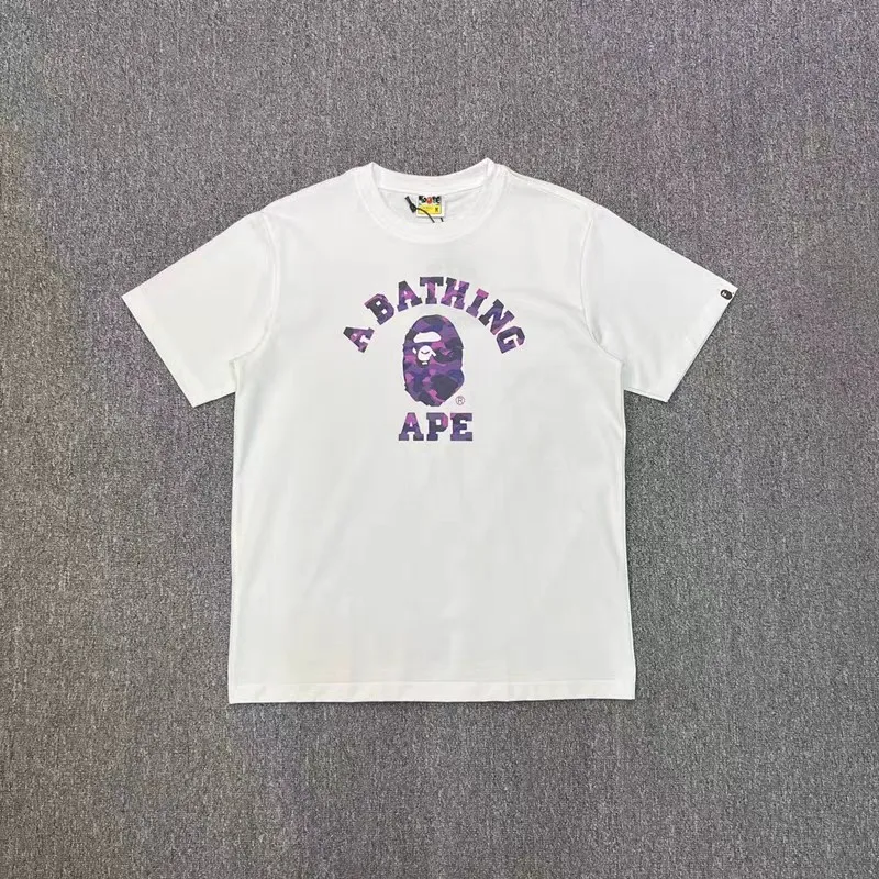 P110 001092 BAPE camouflage ape head print round neck short-sleeved T-shirt, same style for men and women, size smlxlxxl, black and blue camouflage, white and blue camouflage, black and purple camouflage, white and purple camouflage, black and red camouflage, white and red camouflage