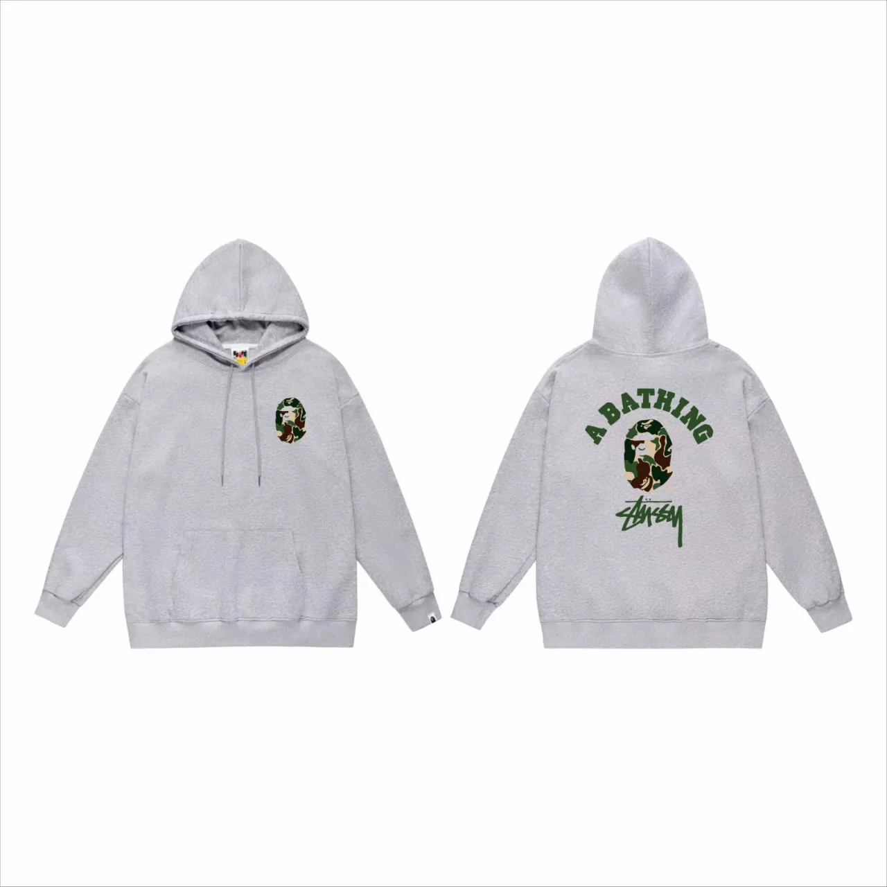 P160 model number SC812# terry 80 plus velvet 90 (top version) BAPE×STUSSY co-branded Stussy letter printed hooded sweatshirt Made of 380 grams of large terry (drop shoulder large version) fabric, soft texture and no pilling Imported environmentally friendly printing glue The pattern is bright and three-dimensional Quality 💥Same style for men and women The upper body is trendy Color: Black White Gray Size: S M L XL XXL