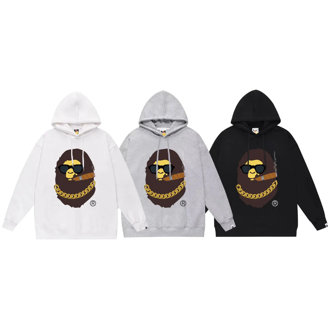 P160 model number SC786# terry 80 plus velvet 90 (top version) BAPE ape head smoking Los Angeles limited print hooded sweatshirt. Made of 380 grams of large terry (drop shoulder large version) fabric. The texture is soft and non-pilling. Imported environmentally friendly printing glue. The pattern is bright and three-dimensional. Quality 💥Same style for men and women. The upper body is trendy. Color: black white gray Size: S M L XL XXL