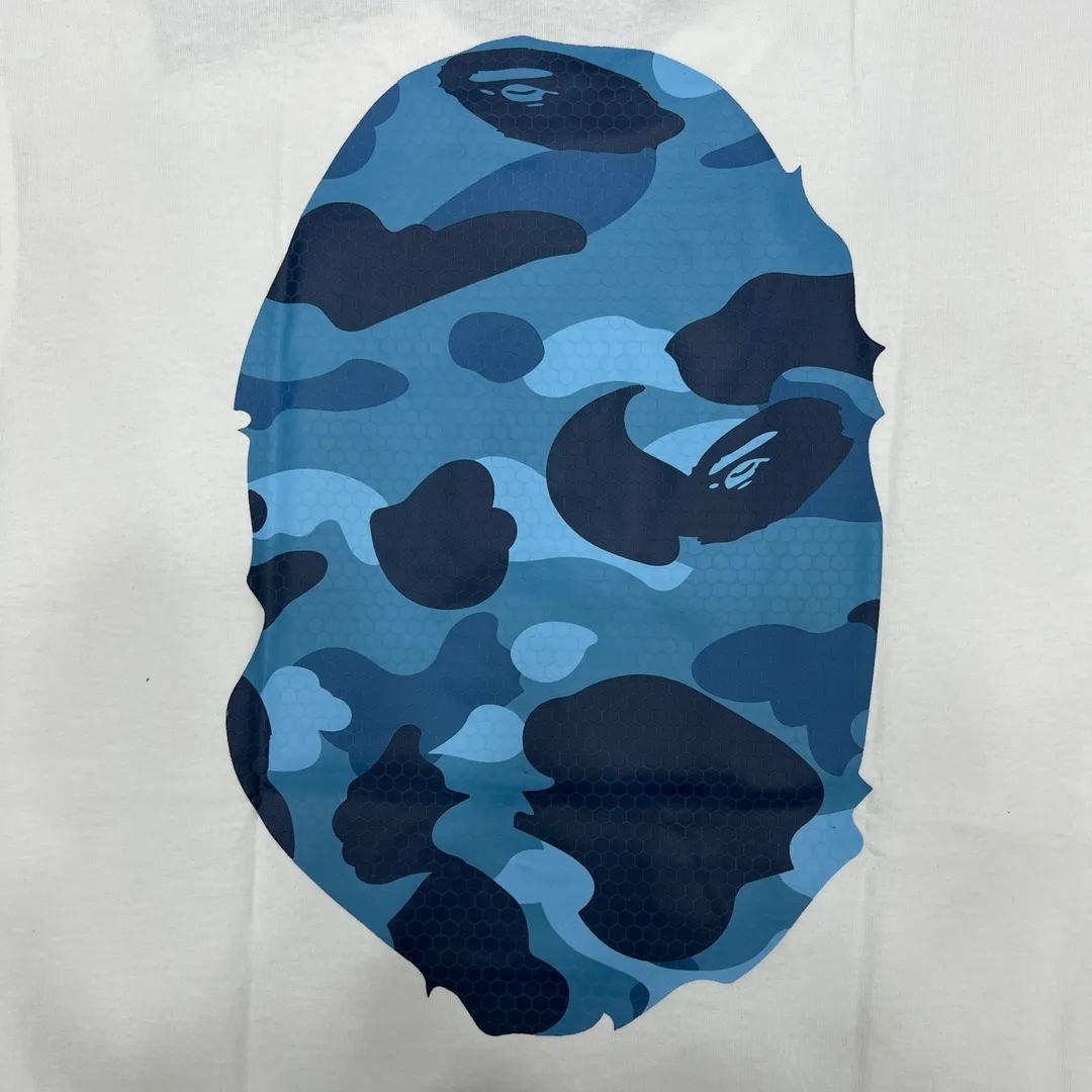 💰140 Bape Honeycomb Camouflage Letters Great Ape Head Double-sided Printing Linen Cotton 280g Customized Fabric Couple Style: S—XXL [Black Blue White Blue Black Gray White Gray]
