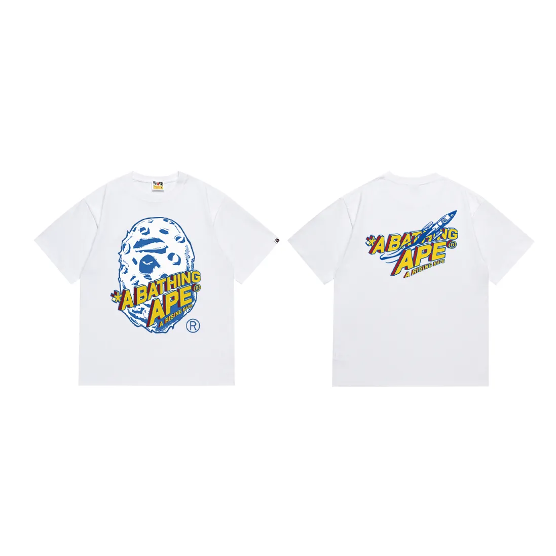 SC184#p110💰 (Top version) BAPE Lunar Ape Head Rocket Letter comic style printed T-shirt Made of 260 grams of high-quality high-weave pure cotton fabric, double yarn combed, soft texture without pilling, imported environmentally friendly printing glue, bright and three-dimensional pattern, quality 💥Same style for men and women, the upper body is fashionable Color: Black White Size: S M L XL XXL