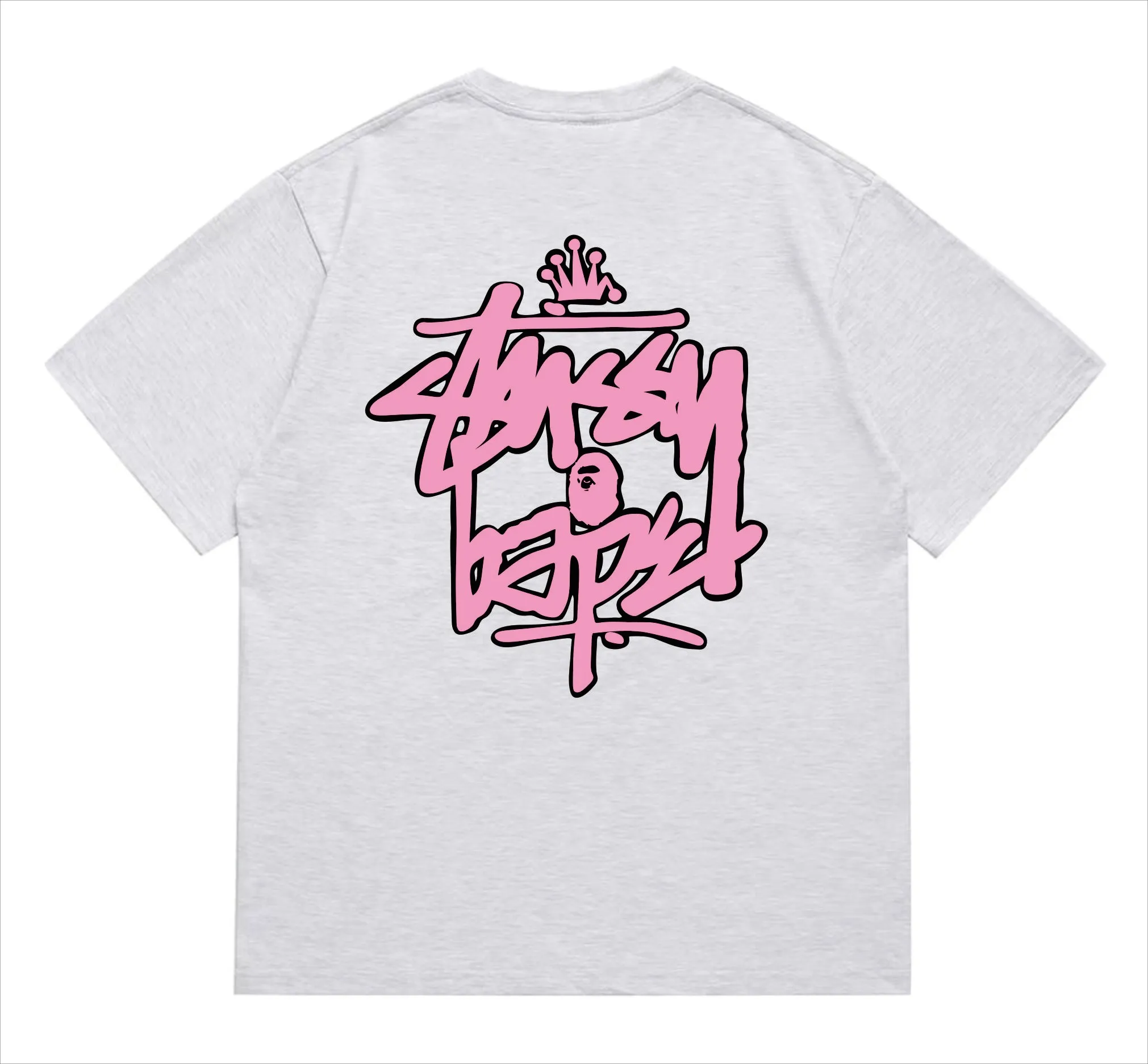 SC209#p110💰 (top version) BAPE×Stussy co-branded Stussy letter ape print T-shirt Made of 260 grams of high-quality high-weave pure cotton fabric, double yarn combed, soft texture and no pilling Imported environmentally friendly printing glue The pattern is bright and three-dimensional The quality is the same for men and women The upper body is trendy Color: Black White Gray Pink Red Size: S M L XL XXL