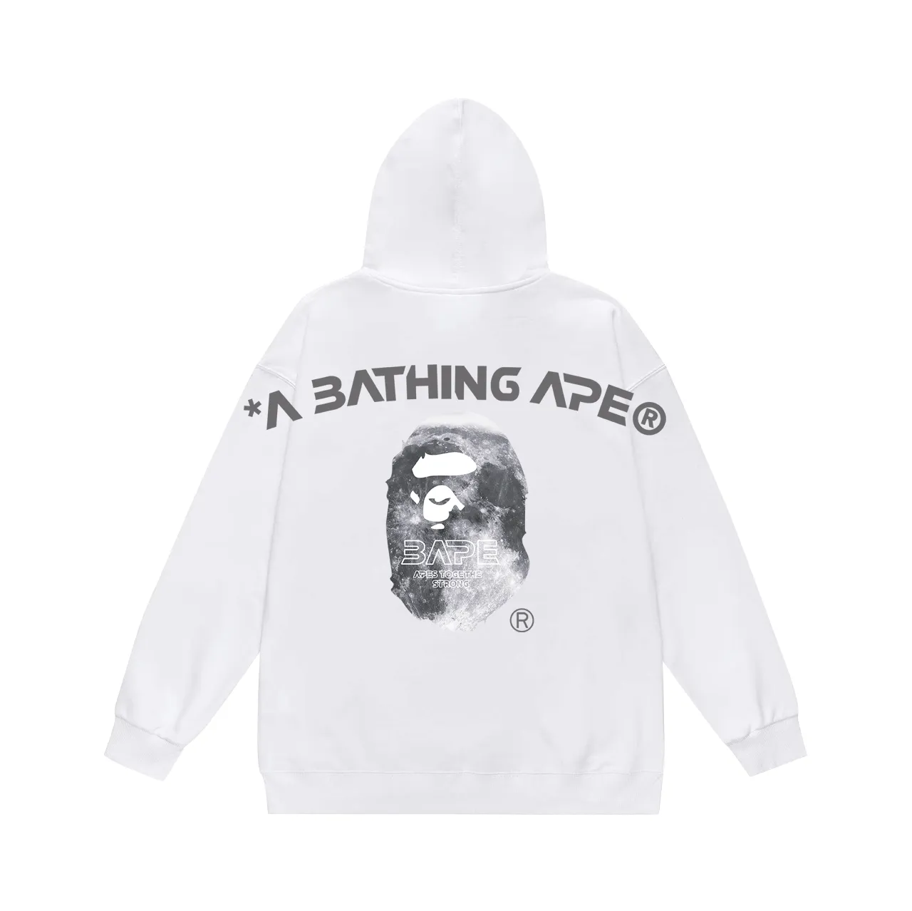 P160 model number SC779# terry 80 plus velvet 90 (top version) BAPE Ape Moon Letter Printed Hooded Sweatshirt Made of 380g large terry (drop shoulder large version) fabric, soft and non-pilling, imported environmentally friendly printing glue, bright and three-dimensional pattern, quality 💥Same style for men and women, the upper body is fashionable Color: Black White Gray Size: S M L XL XXL