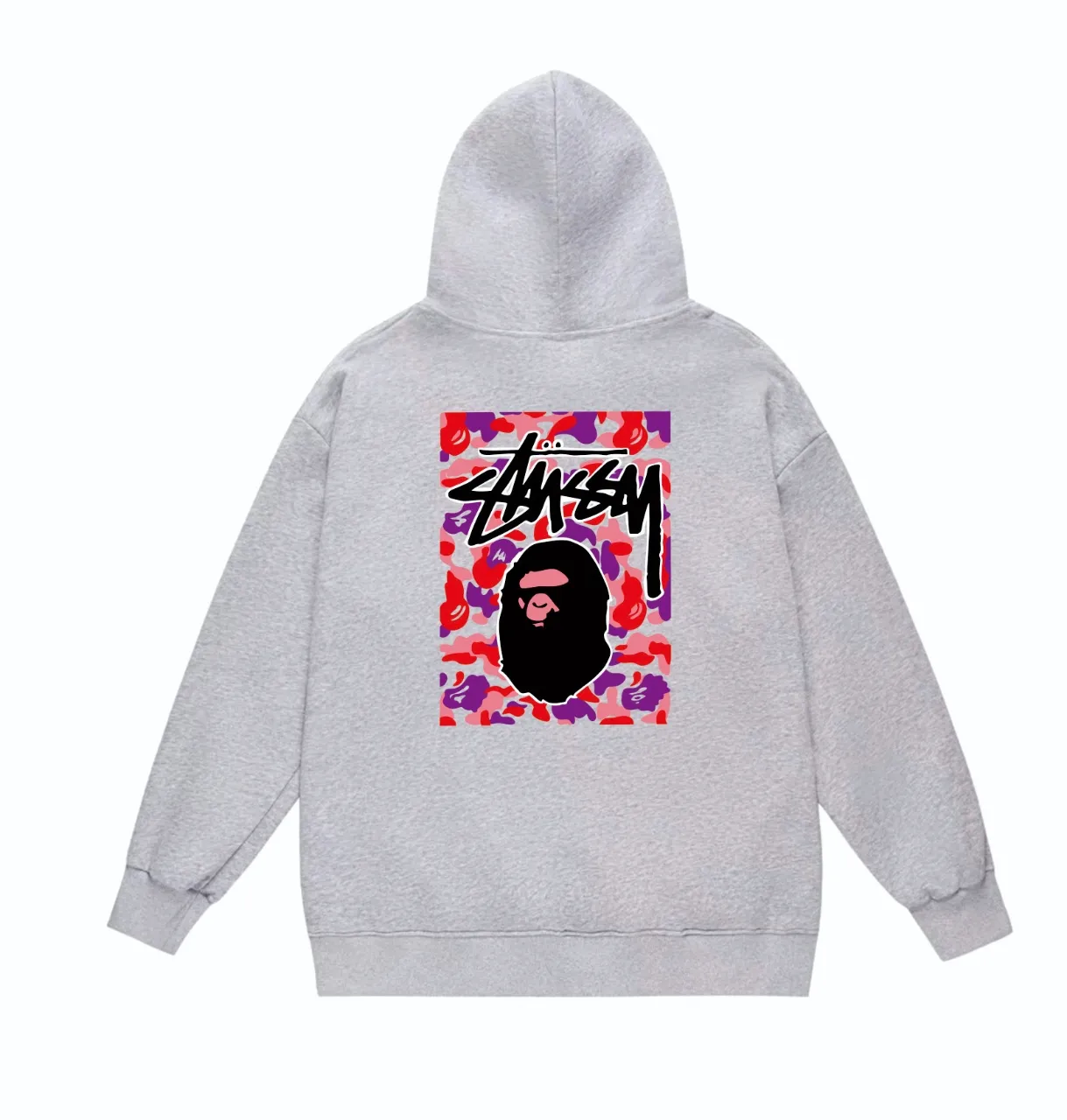 P160 model number SC803# terry 80 plus velvet 90 (top version) BAPE×STUSSY co-branded Stussy letter printed hooded sweatshirt Made of 380g large terry (drop shoulder large version) fabric, soft and non-pilling texture, imported environmentally friendly printing glue, bright and three-dimensional pattern, quality 💥Same style for men and women. The upper body is trendy. Color: black red and white white red white gray red white black red black white red black gray red black Size: S M L XL XXL
