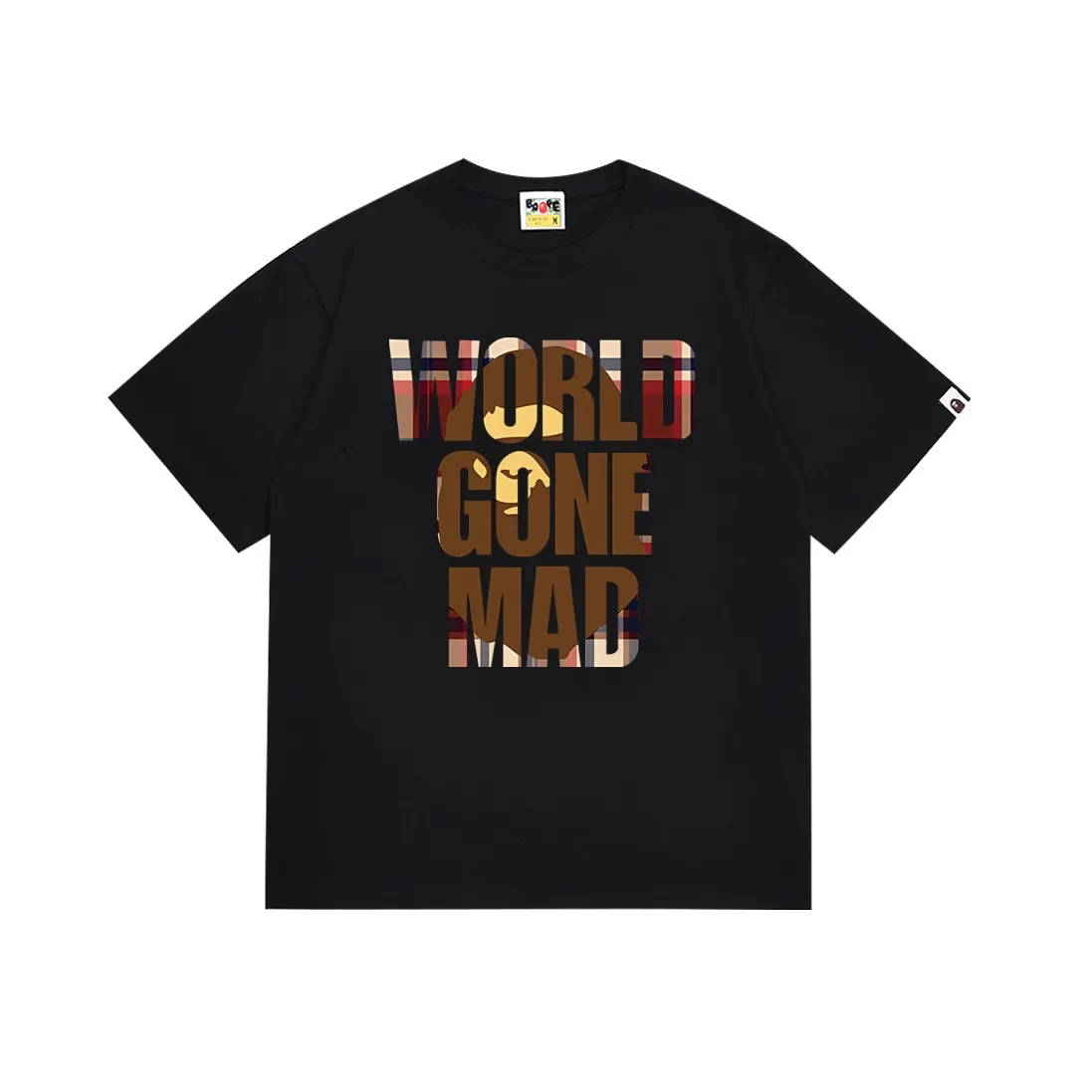 SC126#p110💰 (top version) BAPE plaid letter ape head print short-sleeved T-shirt Made of 260 grams of high-quality high-weave pure cotton fabric, double yarn combed, soft texture and no pilling Imported environmentally friendly printing glue, bright and three-dimensional pattern, quality 💥Same style for men and women, the upper body is fashionable Color: black white Size: S M L XL XXL