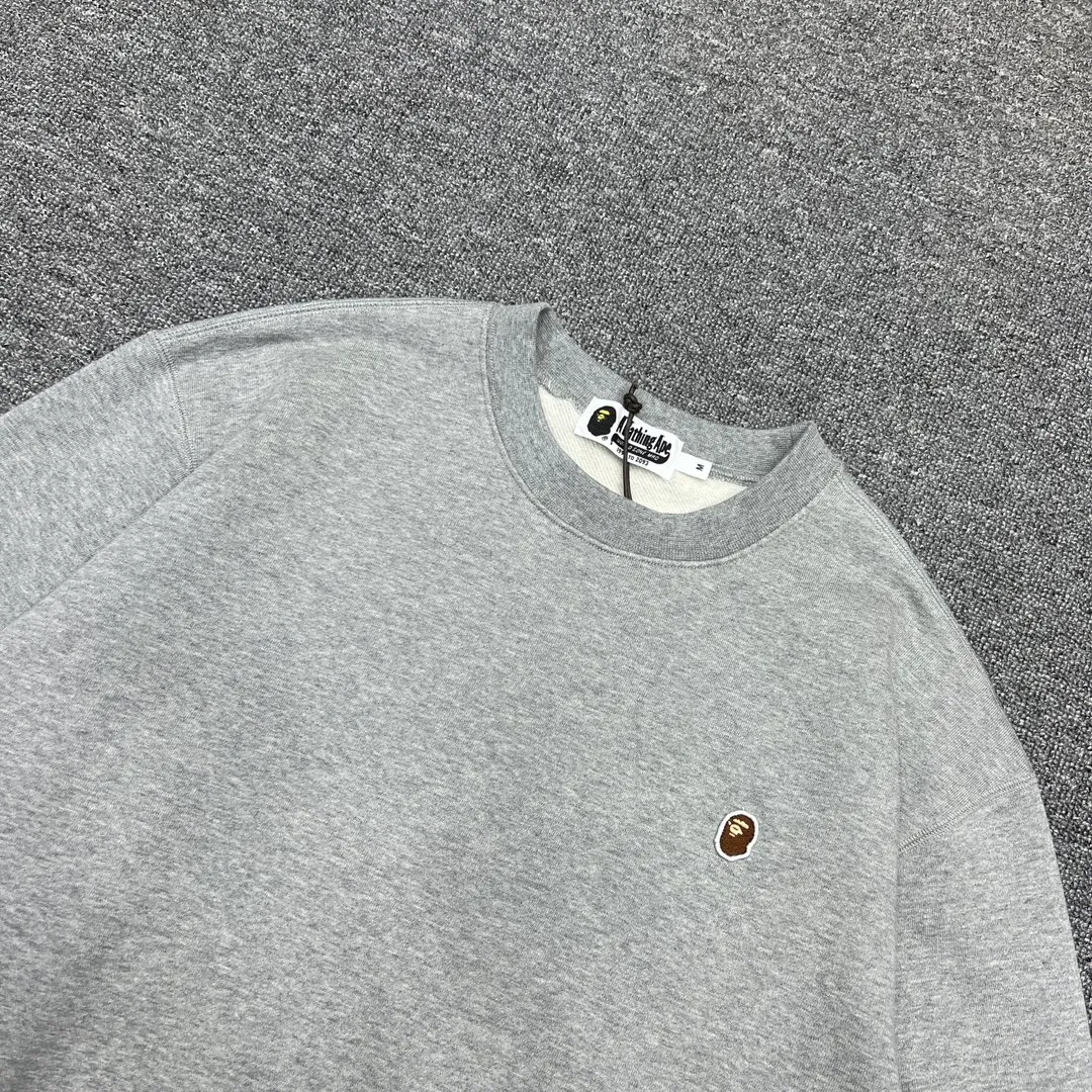 💰260 XX261 BAPE Solid color label embroidered little ape head Logo 420g weight pure cotton fabric ZP version Couple style: S—XXL [Black Gray]