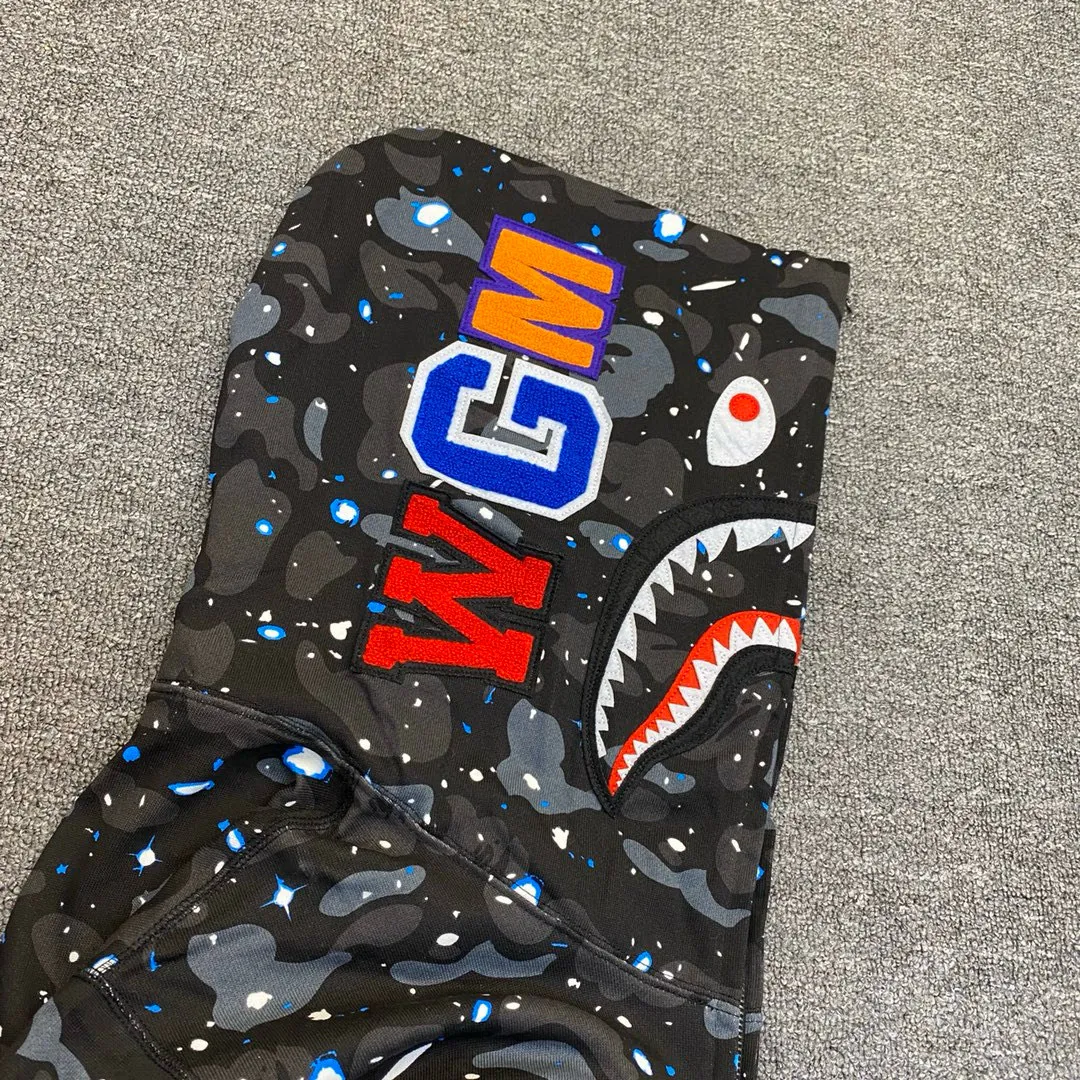 💰400 BAPE SPACE CAMO SHARK HOODIE starry sky camouflage shark zipper hooded sweatshirt, top-quality fabric, 1:1 high-end replica, couple model: S—XXL [starry sky black]