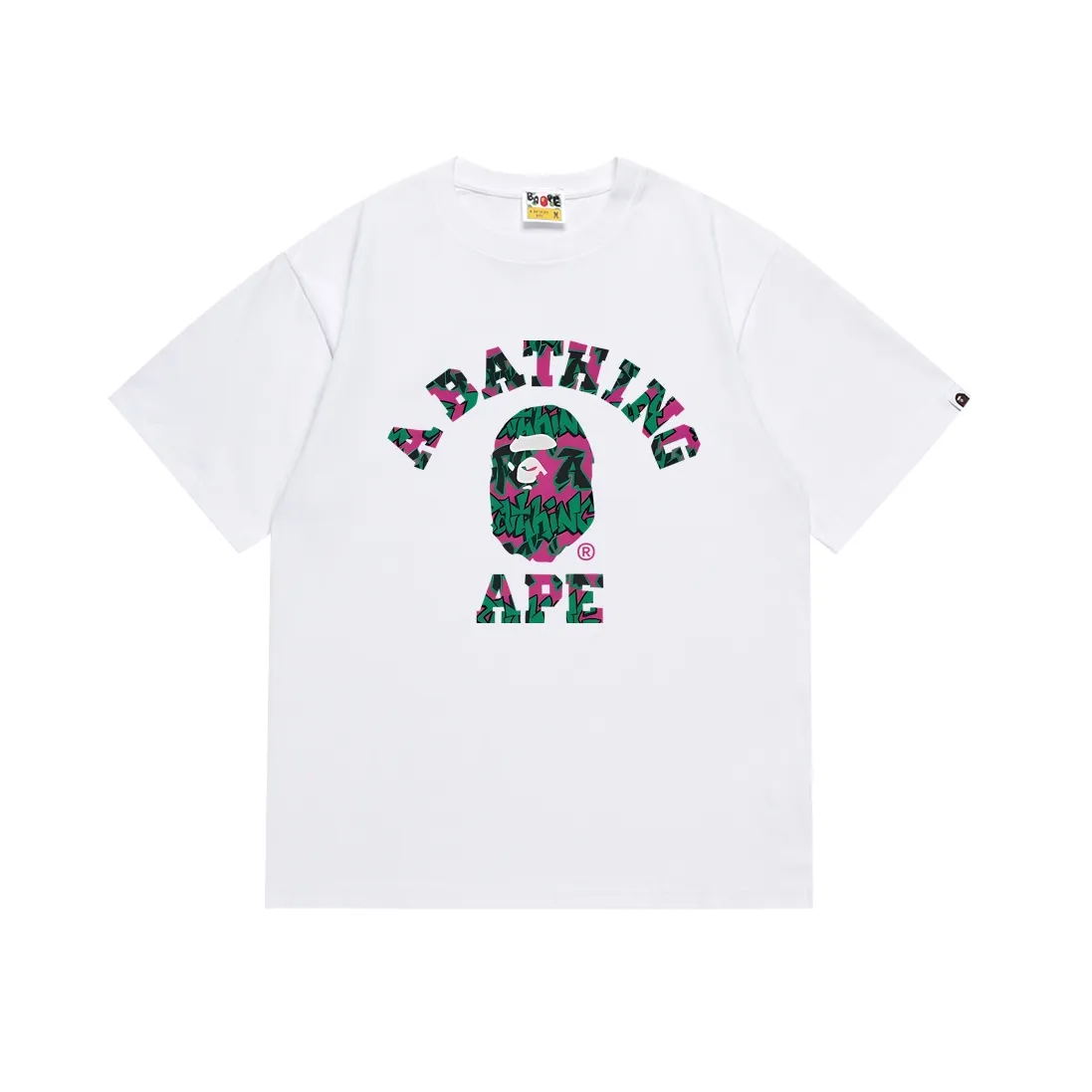 SC122#p110💰 (top version) BAPE ape head letter printed short-sleeved T-shirt Made of 260 grams of high-quality high-weave pure cotton fabric, double yarn combed, soft and non-pilling, imported environmentally friendly printing glue, bright and three-dimensional pattern, quality 💥Same style for men and women, the upper body is fashionable Color: black white Size: S M L XL XXL