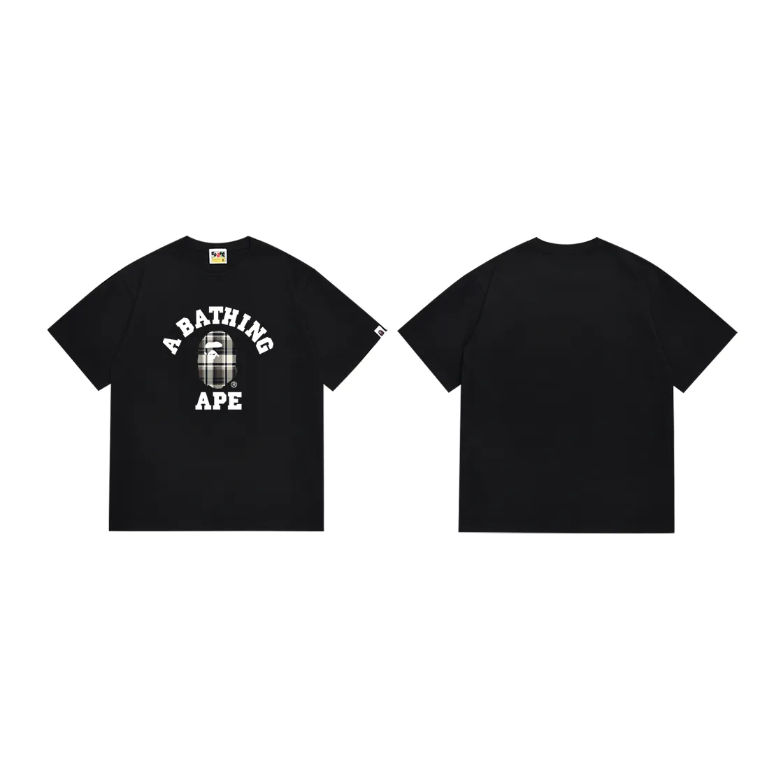 SC223#p110💰 (Top version) BAPE ape-head plaid letter print short-sleeved T-shirt Made of 260 grams of high-quality high-weave pure cotton fabric, double yarn combed, soft and non-pilling, imported environmentally friendly printing glue, bright and three-dimensional pattern, quality 💥Same style for men and women, the upper body is fashionable Color: black white Size: S M L XL XXL