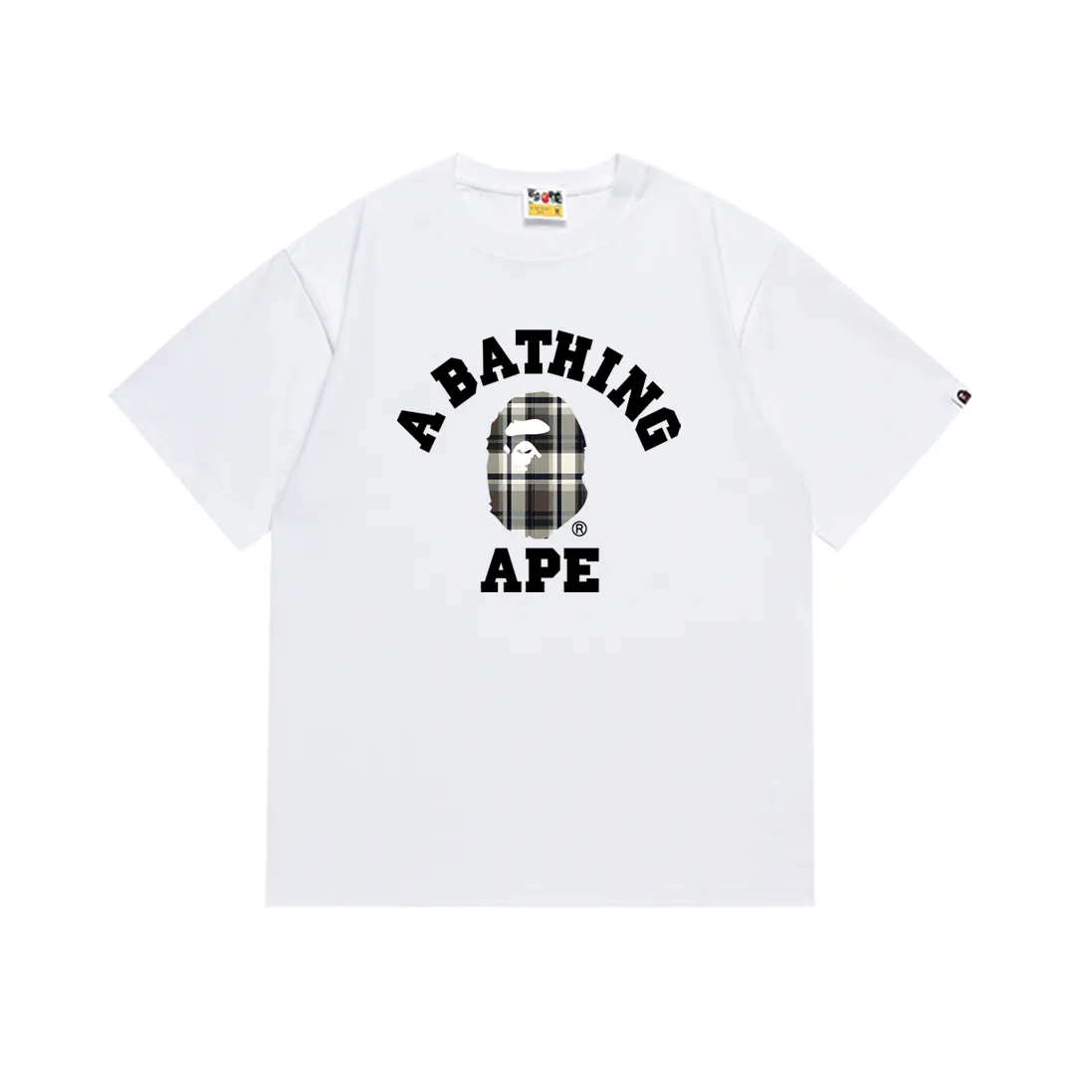 SC223#p110💰 (Top version) BAPE ape-head plaid letter print short-sleeved T-shirt Made of 260 grams of high-quality high-weave pure cotton fabric, double yarn combed, soft and non-pilling, imported environmentally friendly printing glue, bright and three-dimensional pattern, quality 💥Same style for men and women, the upper body is fashionable Color: black white Size: S M L XL XXL