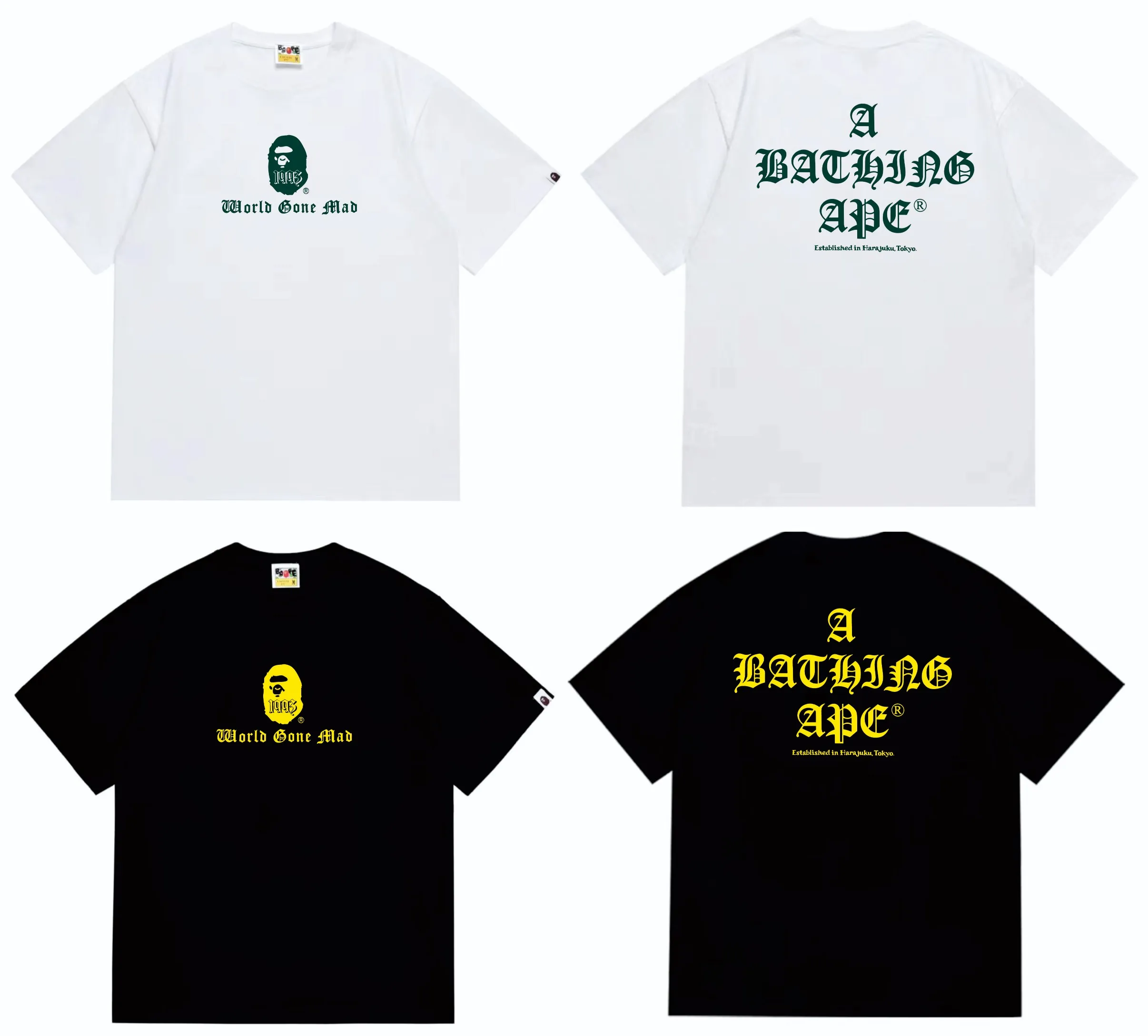 SC250#p110💰 (Top version) BAPE Contrast color ape head letter printed short-sleeved T-shirt Made of 260 grams of high-quality high-weave pure cotton fabric, double yarn combed, soft texture and no pilling Imported environmentally friendly printing glue, bright and three-dimensional pattern, quality 💥Same style for men and women, the upper body is fashionable Color: black white Size: S M L XL XXL