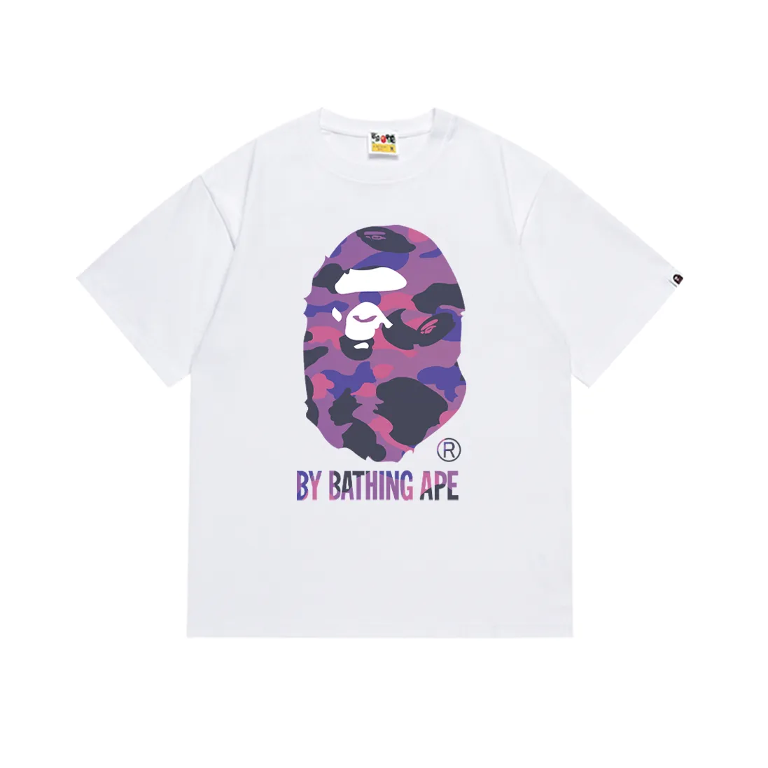 P110 SC045# (top version) BAPE camouflage great ape letter print short-sleeved T-shirt Made of 260 grams of high-quality high-weave pure cotton fabric, double yarn combed, soft texture and no pilling Imported environmentally friendly printing glue, bright and three-dimensional pattern, quality 💥Same style for men and women, the upper body is fashionable Color: black purple white purple Size: S M L XL XXL