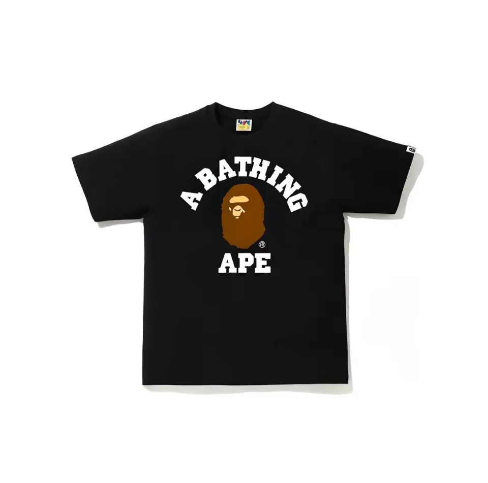 P110 00116 BAPE College Tee ape head letter printed short-sleeved T-shirt, same style for men and women, size smlxlxxl, white, black