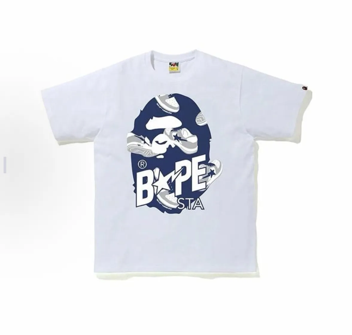 P110 00162 A BATHING APE Ape Head Series Ranpe Bape Sta printed loose short-sleeved T-shirt, same style for men and women, size smlxlxxl, black black, black blue, white black, white blue