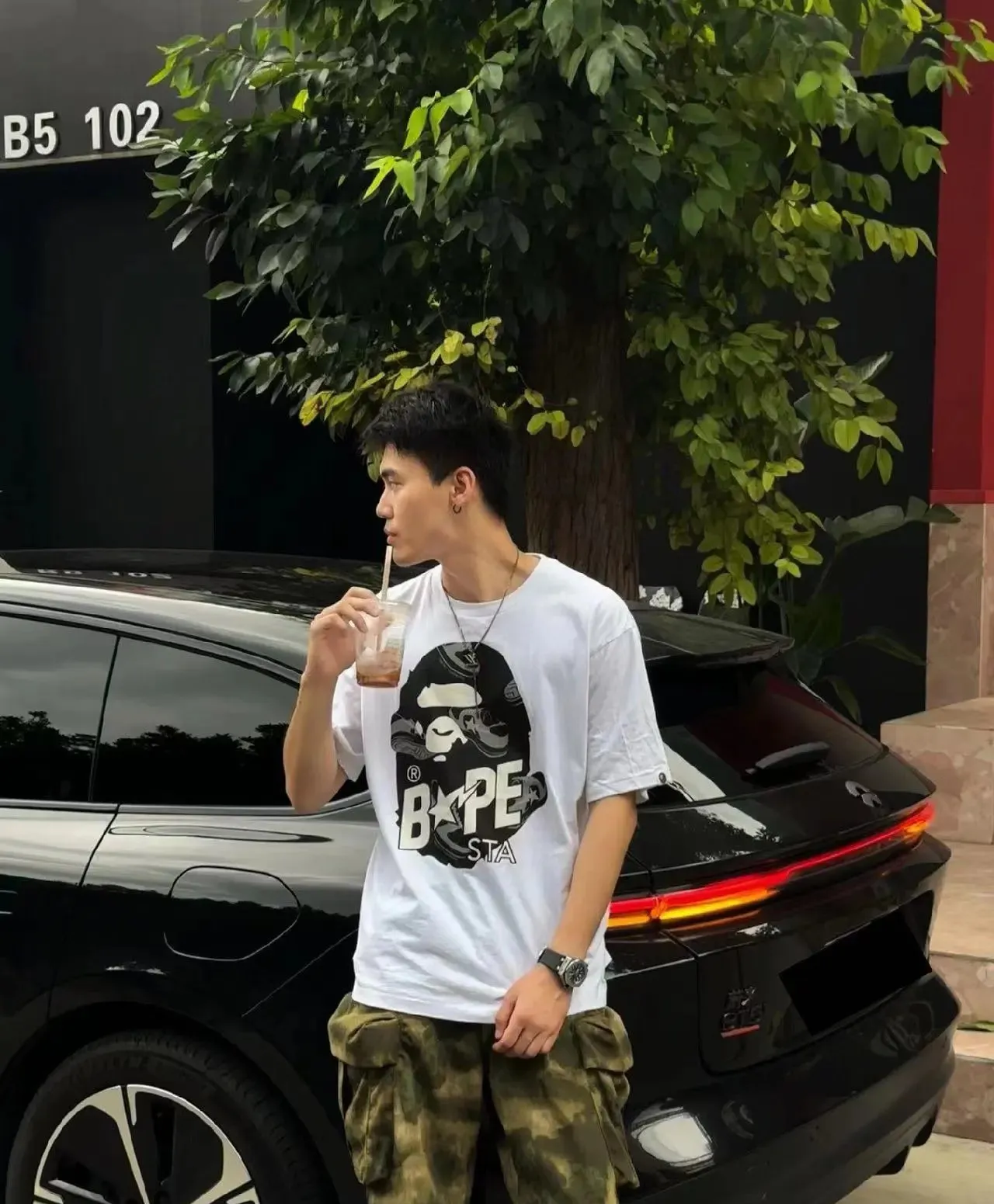 P110 00162 A BATHING APE Ape Head Series Ranpe Bape Sta printed loose short-sleeved T-shirt, same style for men and women, size smlxlxxl, black black, black blue, white black, white blue