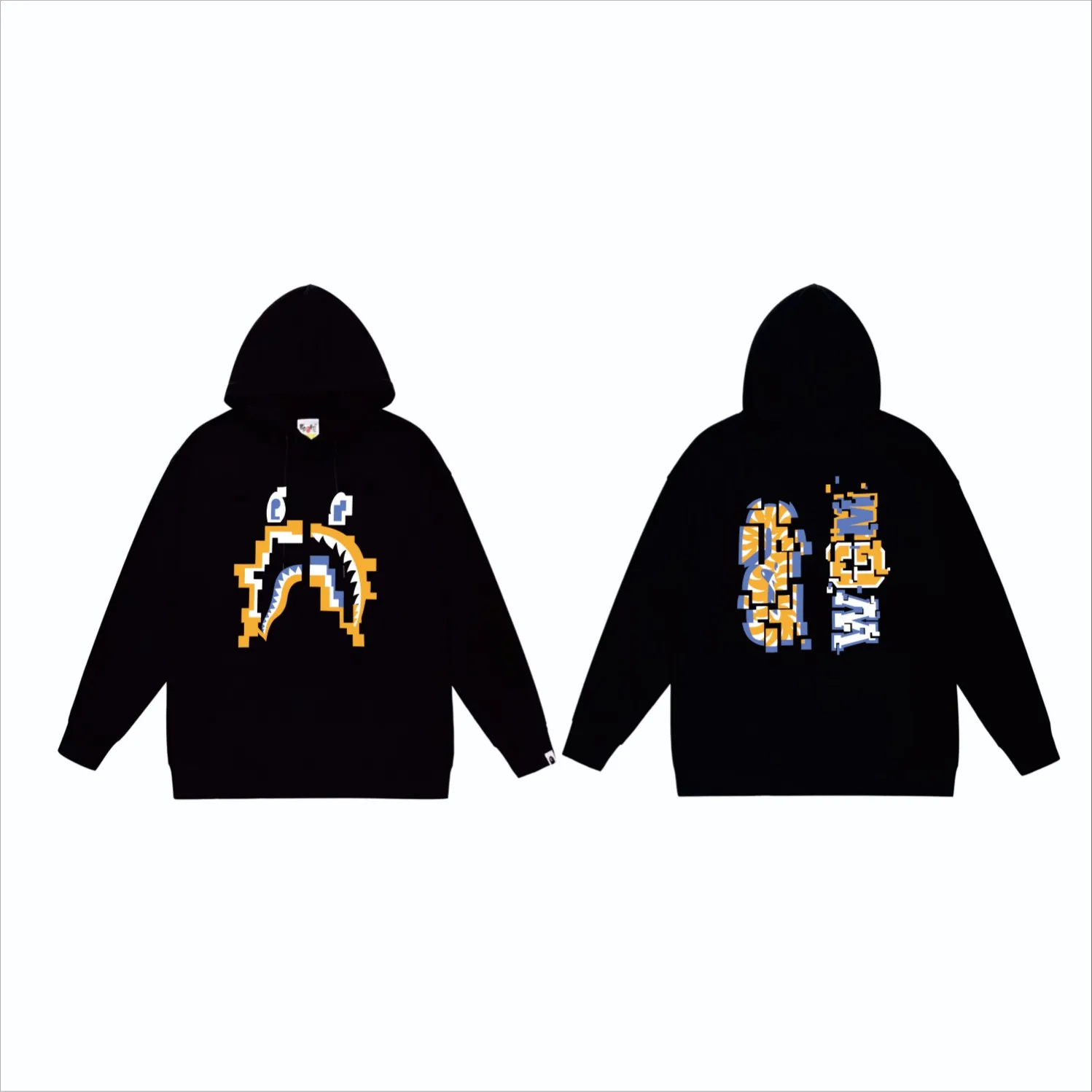 P160 model number SC864# terry 80 plus velvet 90 (top version) BAPE DigitalSharkTee digital shark print hooded sweatshirt Made of 380g large terry (drop shoulder large version) fabric, soft and non-pilling, imported environmentally friendly printing glue, bright and three-dimensional pattern, quality 💥Same style for men and women, the upper body is fashionable Color: black white gray Size: S M L XL XXL