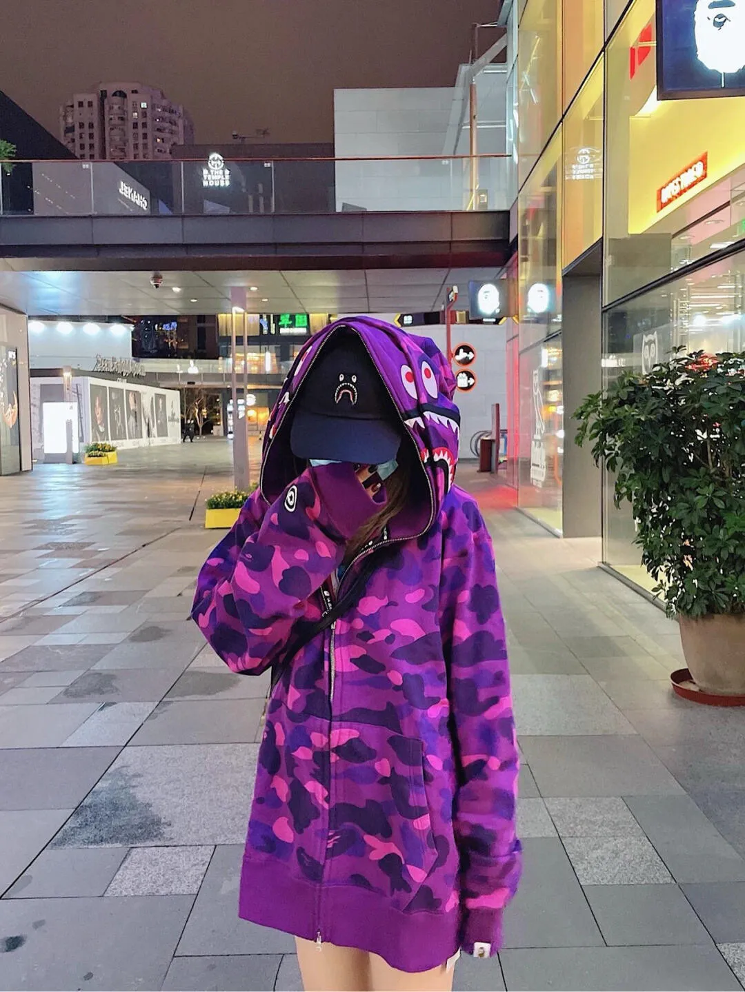 💰440 Bape double hood camouflage shark, customized fabric 1:1, fine workmanship, high quality version, couple model: S—XXL [blue, purple, red]