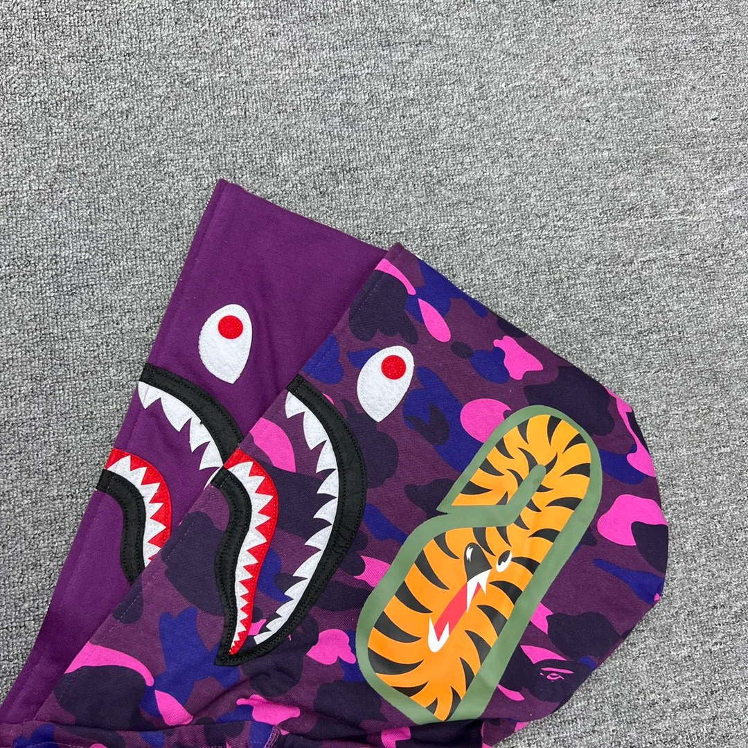 💰440 Bape double hood camouflage shark, customized fabric 1:1, fine workmanship, high quality version, couple model: S—XXL [blue, purple, red]
