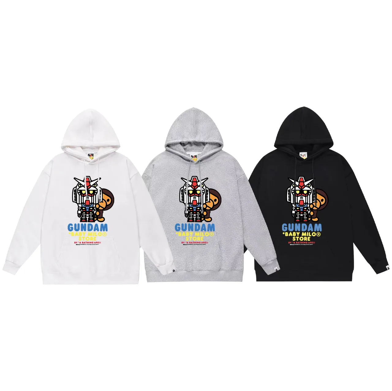 P160 model number SC789# terry 80 plus velvet 90 (top version) BAPE robot monkey cartoon animation pattern printed hooded sweatshirt. Made of 380g large terry (drop shoulder large version) fabric. The texture is soft and non-pilling. Imported environmentally friendly printing glue. The pattern is bright and three-dimensional. Quality 💥Same style for men and women. The upper body is trendy. Color: black white gray Size: S M L XL XXL