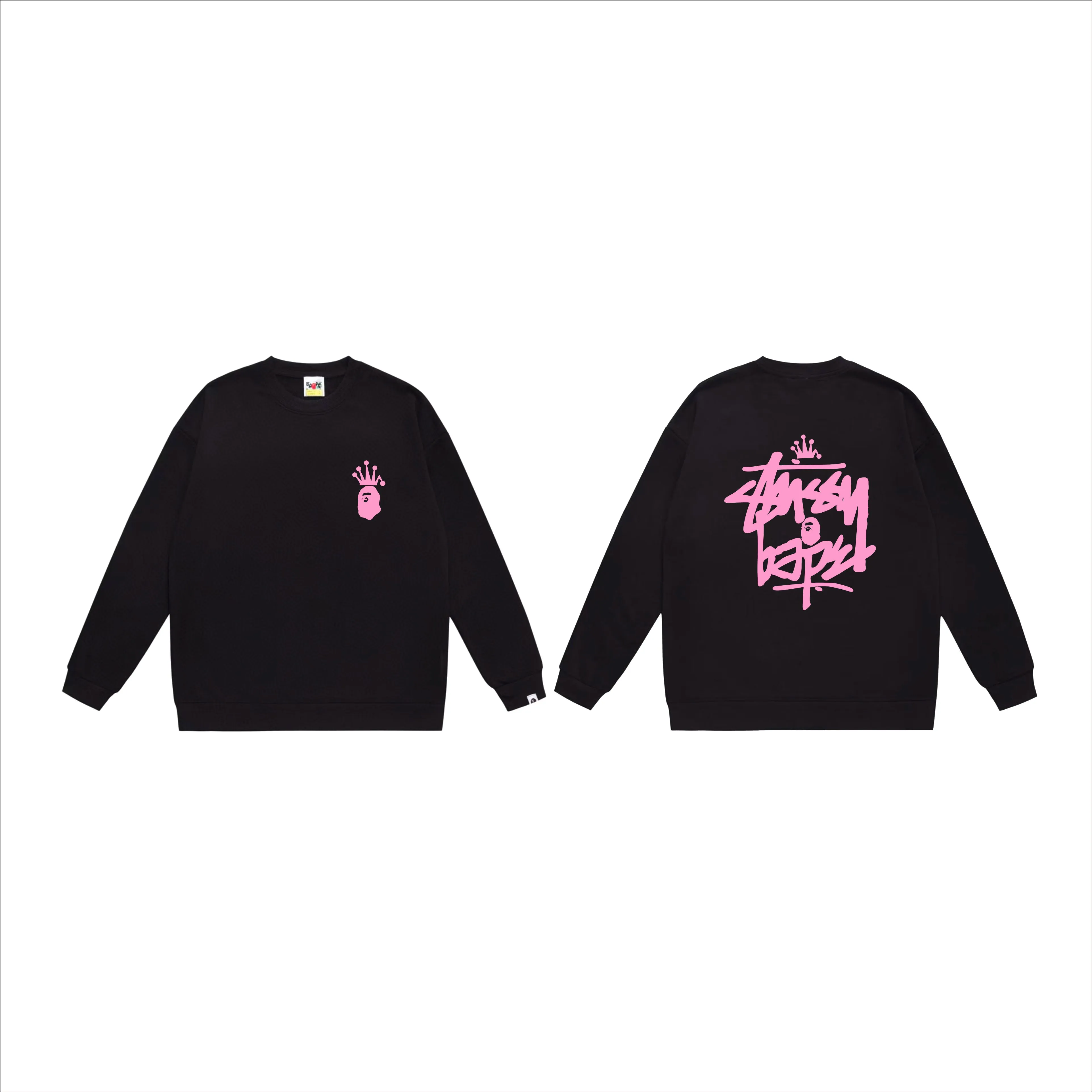 P150 model number SC508# terry 75 plus velvet 80 (top version) BAPE×STUSSY co-branded Stussy letter round neck sweatshirt Made of 350g large terry (drop shoulder large version) fabric, soft and non-pilling texture, imported environmentally friendly printing glue, bright and three-dimensional pattern, quality 💥Same style for men and women. The upper body is trendy. Color: black and red, white and red, gray and red, black and yellow, white and yellow, gray and yellow, black and white, white and black, gray and black. Size: S M L XL XXL