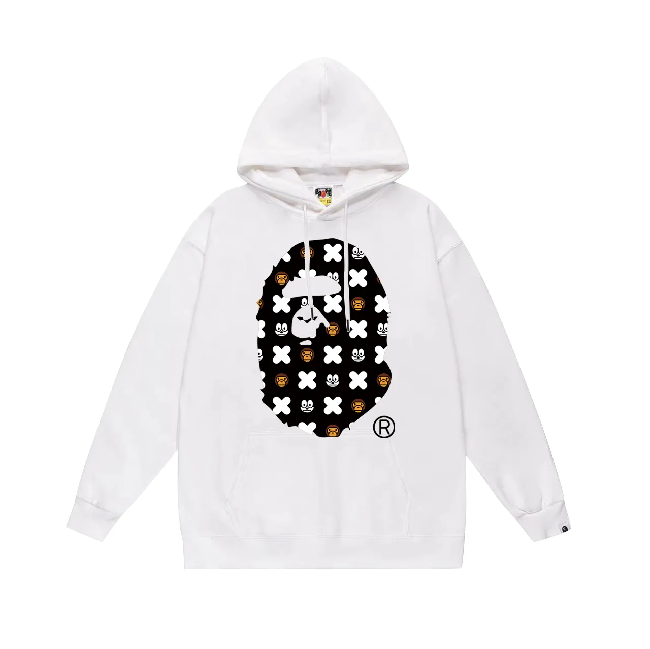 Model No. SC756# Terry p160 plus velvet 180💰 (top version) BAPE ape head cartoon pattern printed hooded sweatshirt Made of 380 grams of large terry (drop shoulder large version) fabric, soft texture and no pilling Imported environmentally friendly printing glue The pattern is bright and three-dimensional Quality💥Same style for men and women The upper body is trendy Color: black white gray Size: S M L XL XXL