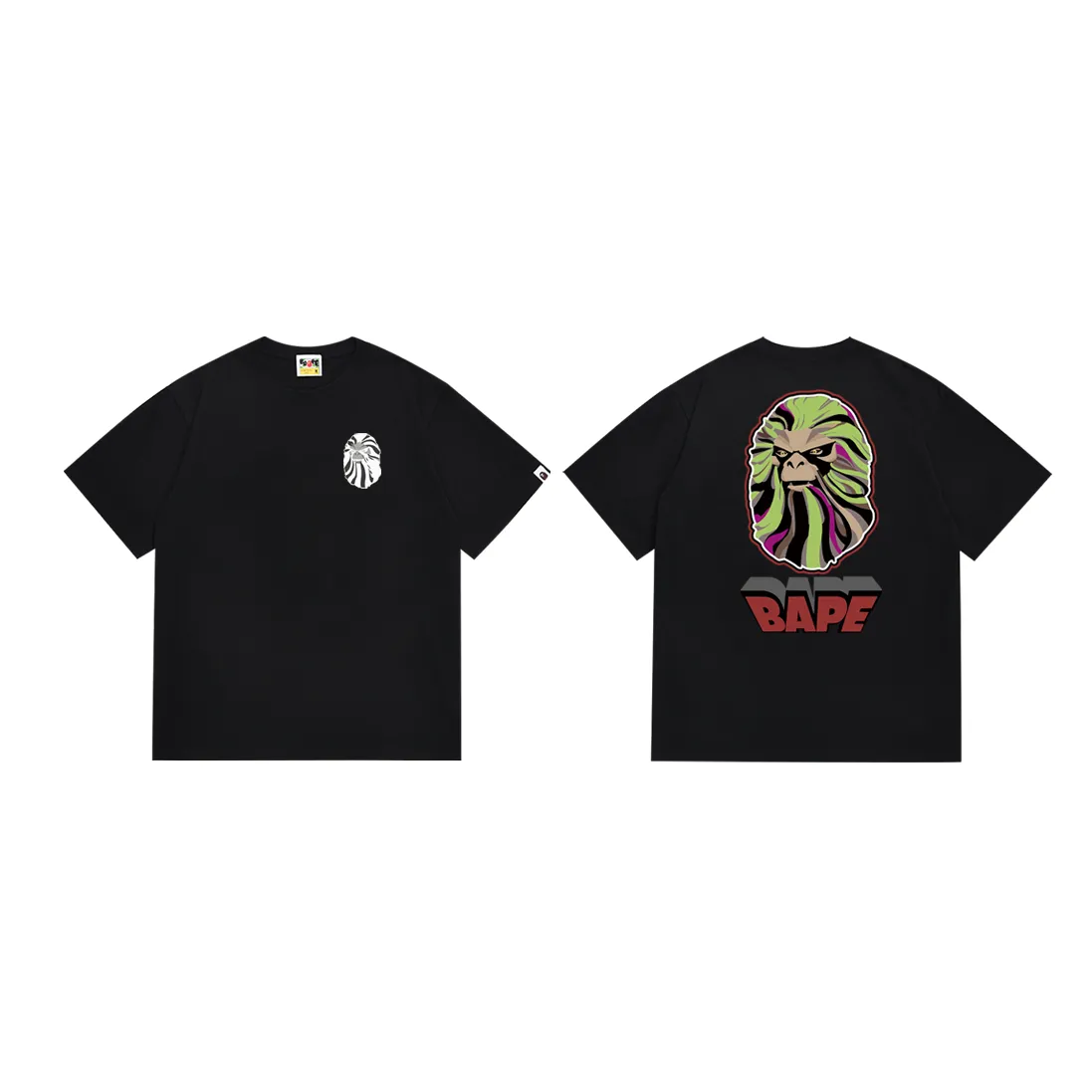 P110 SC050# (top version) BAPE ape head letter printed short-sleeved T-shirt with big ape on the back Made of 260 grams of high-quality high-weave pure cotton fabric, double yarn combed, soft texture and no pilling Imported environmentally friendly printing glue, bright and three-dimensional pattern, quality 💥Same style for men and women, the upper body is fashionable Color: black and white Size: S M L XL XXL