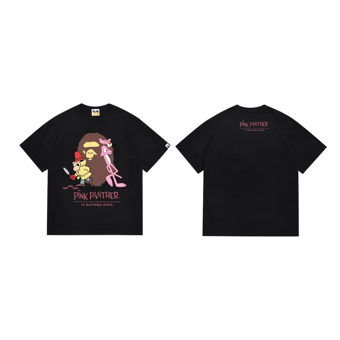 SC181#p110💰 (Top version) BAPE KIDS co-branded pink panther ape head printed short-sleeved T-shirt Made of 260 grams of high-quality high-weave pure cotton fabric, double yarn combed, soft texture and no pilling Imported environmentally friendly printing glue The pattern is bright and three-dimensional Quality💥Same style for men and women The upper body is fashionable Color: black white pink Size: S M L XL XXL