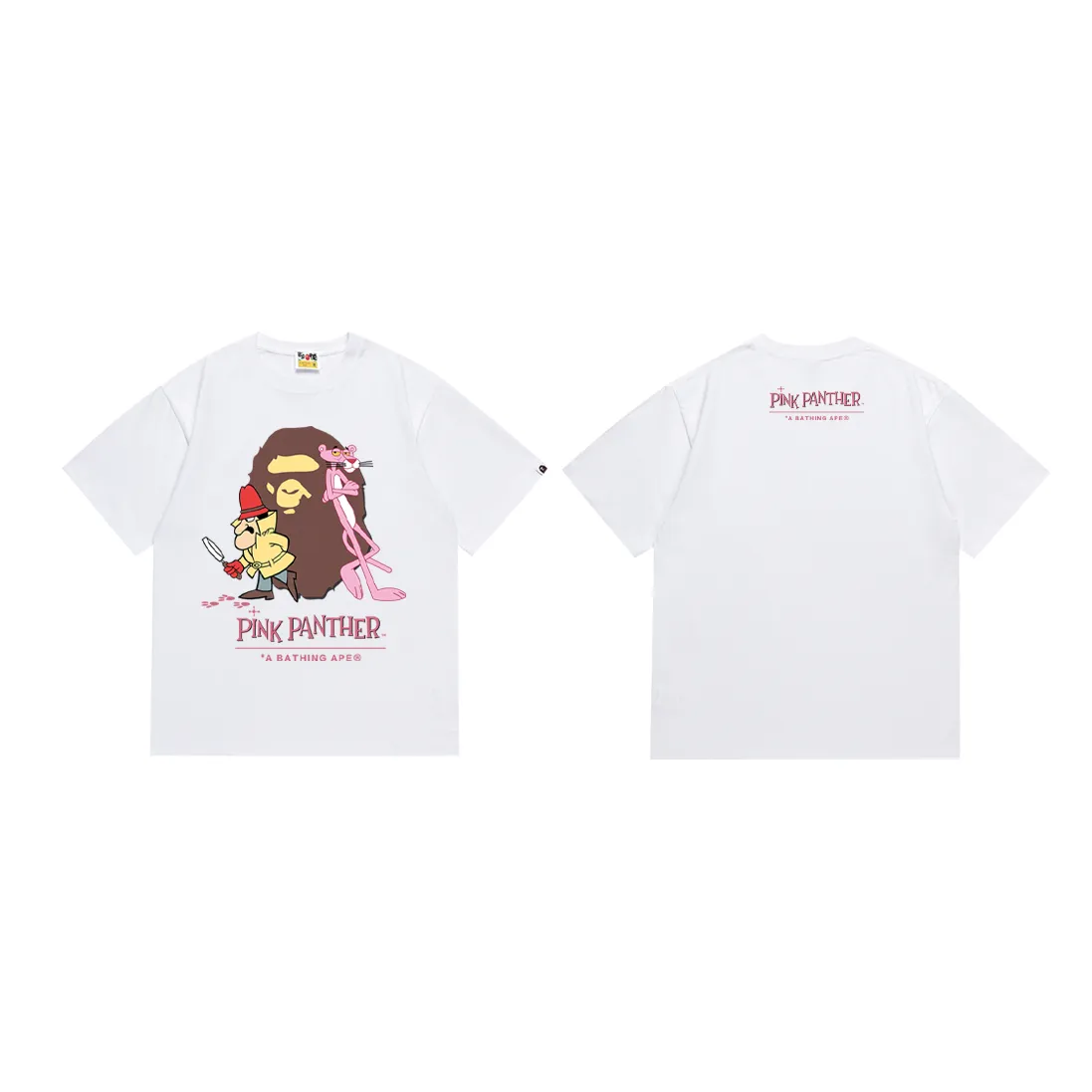 SC181#p110💰 (Top version) BAPE KIDS co-branded pink panther ape head printed short-sleeved T-shirt Made of 260 grams of high-quality high-weave pure cotton fabric, double yarn combed, soft texture and no pilling Imported environmentally friendly printing glue The pattern is bright and three-dimensional Quality💥Same style for men and women The upper body is fashionable Color: black white pink Size: S M L XL XXL