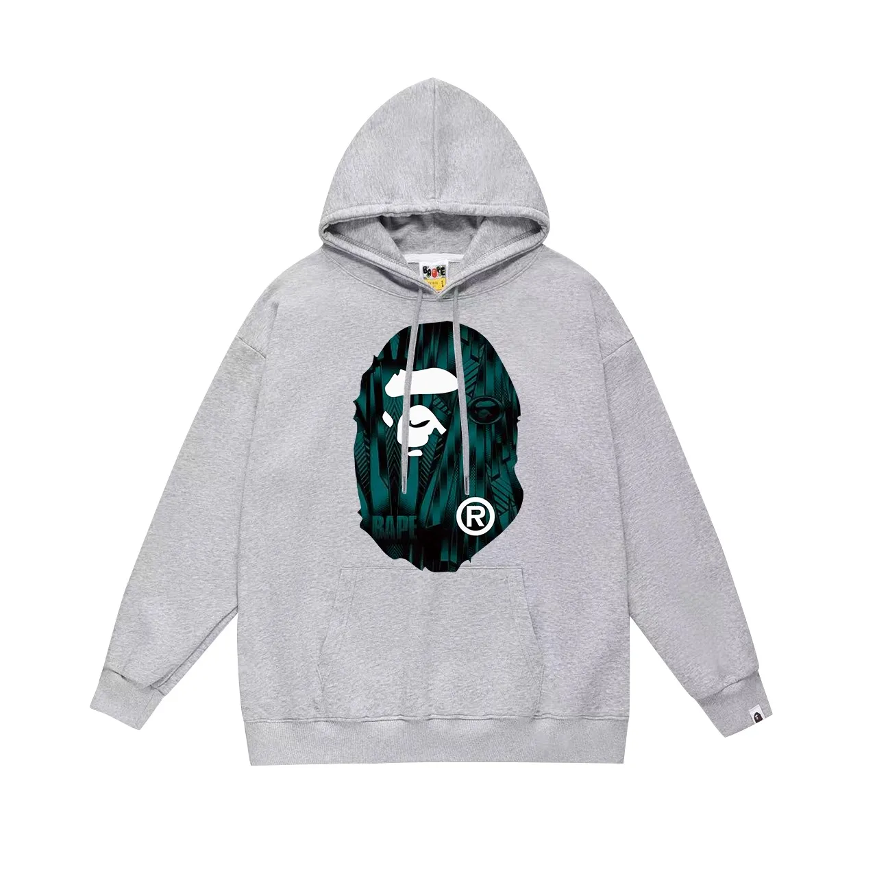 Model No. SC704#terry p160 plus velvet p180💰 (top version) BAPE Speed Racing speed pattern ape head print hooded sweatshirt. Made of 380g large terry 430g silver fox velvet (drop shoulder large version) fabric. The texture is soft and non-pilling. Imported environmentally friendly printing glue. The pattern is bright and three-dimensional. Quality💥Same style for men and women. The upper body is trendy. Color: black cyan, white cyan, gray cyan Size: S M L XL XXL