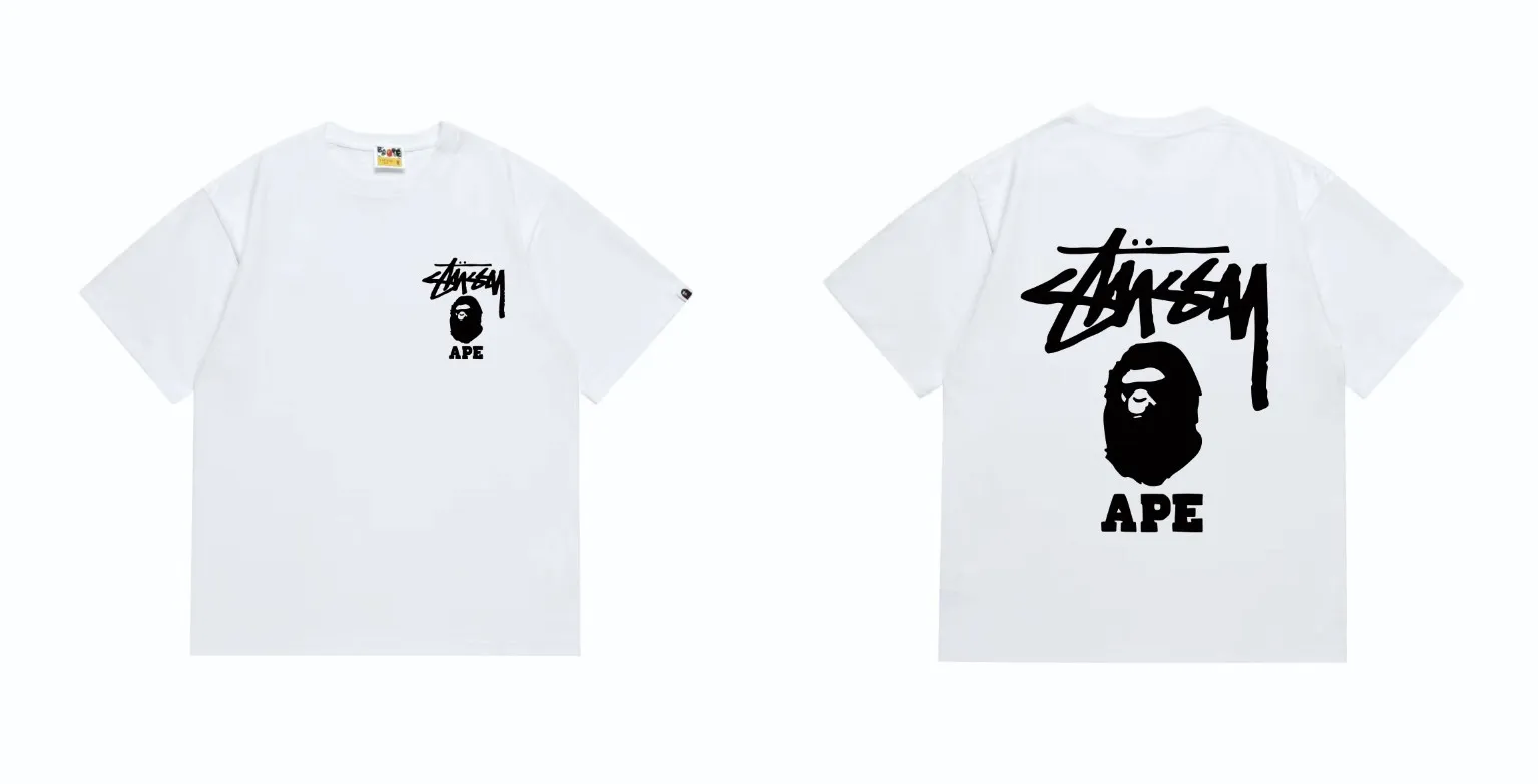 SC202#p110💰 (top version) BAPE×Stussy co-branded Stussy letter ape print T-shirt Made of 260 grams of high-quality high-weave pure cotton fabric, double yarn combed, soft texture without pilling, imported environmentally friendly printing glue, bright and three-dimensional pattern, quality 💥Same style for men and women, the upper body is fashionable Color: black pink white pink gray pink pink pink red pink black and white gray and white pink and white red and white white and black Gray and black Pink and black Red and black Size: S M L XL XXL