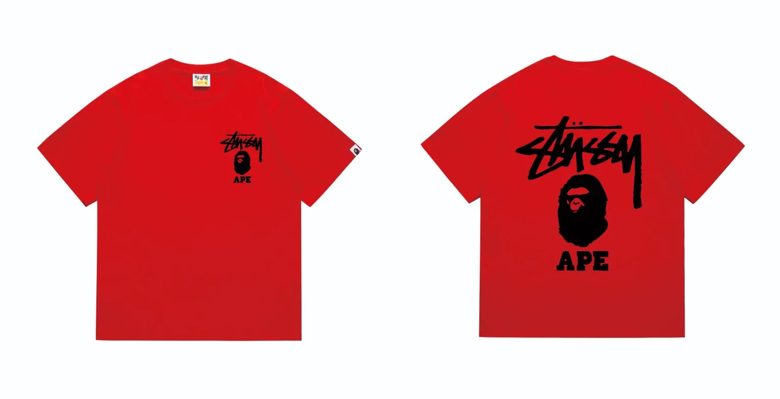 SC202#p110💰 (top version) BAPE×Stussy co-branded Stussy letter ape print T-shirt Made of 260 grams of high-quality high-weave pure cotton fabric, double yarn combed, soft texture without pilling, imported environmentally friendly printing glue, bright and three-dimensional pattern, quality 💥Same style for men and women, the upper body is fashionable Color: black pink white pink gray pink pink pink red pink black and white gray and white pink and white red and white white and black Gray and black Pink and black Red and black Size: S M L XL XXL