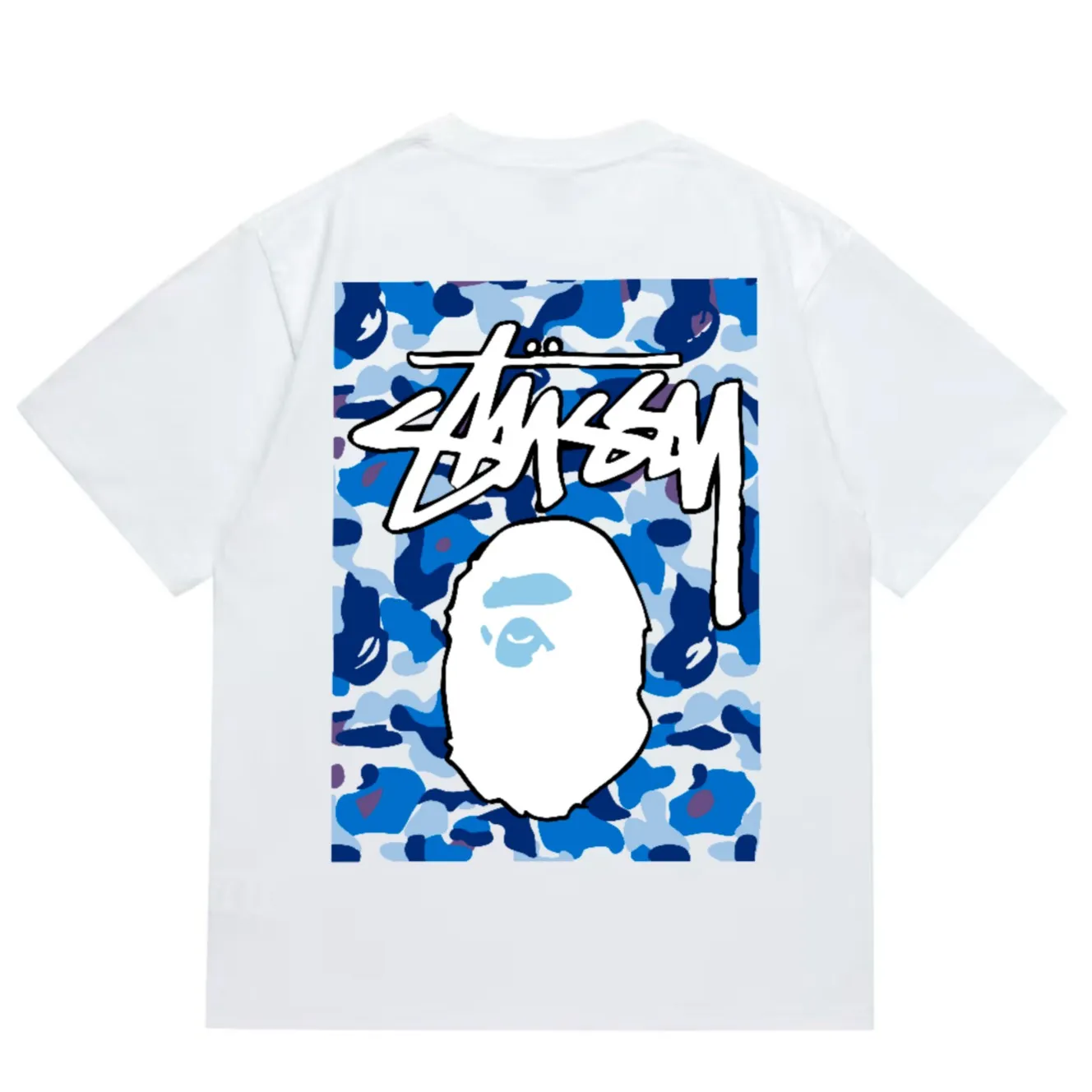 SC203#p110💰 (Top version) BAPE×Stussy co-branded Stussy letter ape print T-shirt Made of 260 grams of high-quality high-weave pure cotton fabric, double yarn combed, soft texture without pilling, imported environmentally friendly printing glue, bright and three-dimensional pattern, quality 💥Same style for men and women, the upper body is fashionable Color: black, blue and white, white, blue and white, pink, blue and white, gray, blue and white, red, blue and white, black, blue and black, white, blue and black Pink blue black Gray blue black Red blue black Size: S M L XL XXL