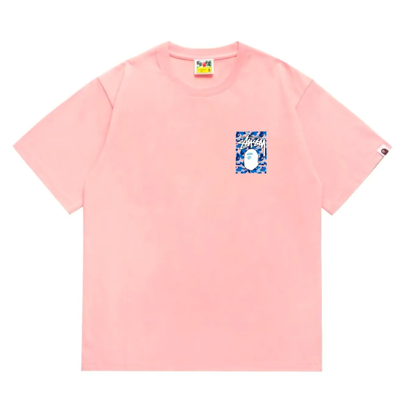 SC203#p110💰 (Top version) BAPE×Stussy co-branded Stussy letter ape print T-shirt Made of 260 grams of high-quality high-weave pure cotton fabric, double yarn combed, soft texture without pilling, imported environmentally friendly printing glue, bright and three-dimensional pattern, quality 💥Same style for men and women, the upper body is fashionable Color: black, blue and white, white, blue and white, pink, blue and white, gray, blue and white, red, blue and white, black, blue and black, white, blue and black Pink blue black Gray blue black Red blue black Size: S M L XL XXL