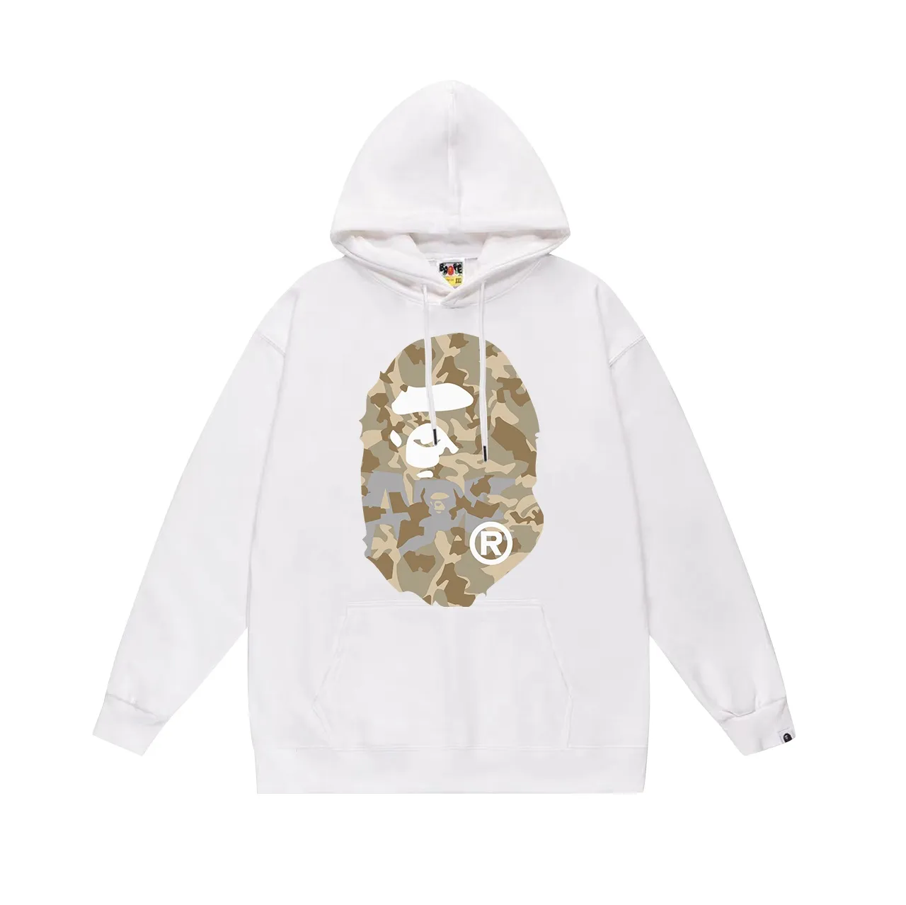 Model number SC630#terry p160 plus velvet p180💰 (top version) BAPE desert camouflage ape head double-sided printed hooded sweatshirt. Made of 380g large terry 430g silver fox velvet (drop shoulder large version) fabric. The texture is soft and non-pilling. Imported environmentally friendly printing glue. The pattern is bright and three-dimensional. Quality💥Same style for men and women. The upper body is trendy. Color: black white gray Size: S M L XL XXL