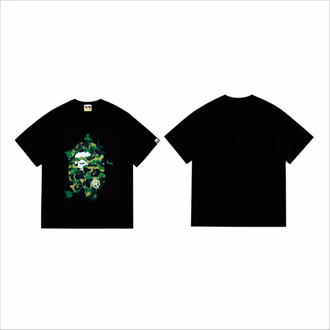 SC246#p110💰 (Top version) BAPE ABC CAMO REBUILD BIG APE HEAD TEE restructured ape-man big head printed short-sleeved T-shirt Made of 260 grams of high-quality high-weave pure cotton fabric, double yarn combed, soft texture without pilling, imported environmentally friendly printing glue, bright and three-dimensional pattern, quality 💥Same style for men and women. The upper body is trendy. Color: black pink, white powder, black blue, white blue, black green, white green Size: S M L XL XXL