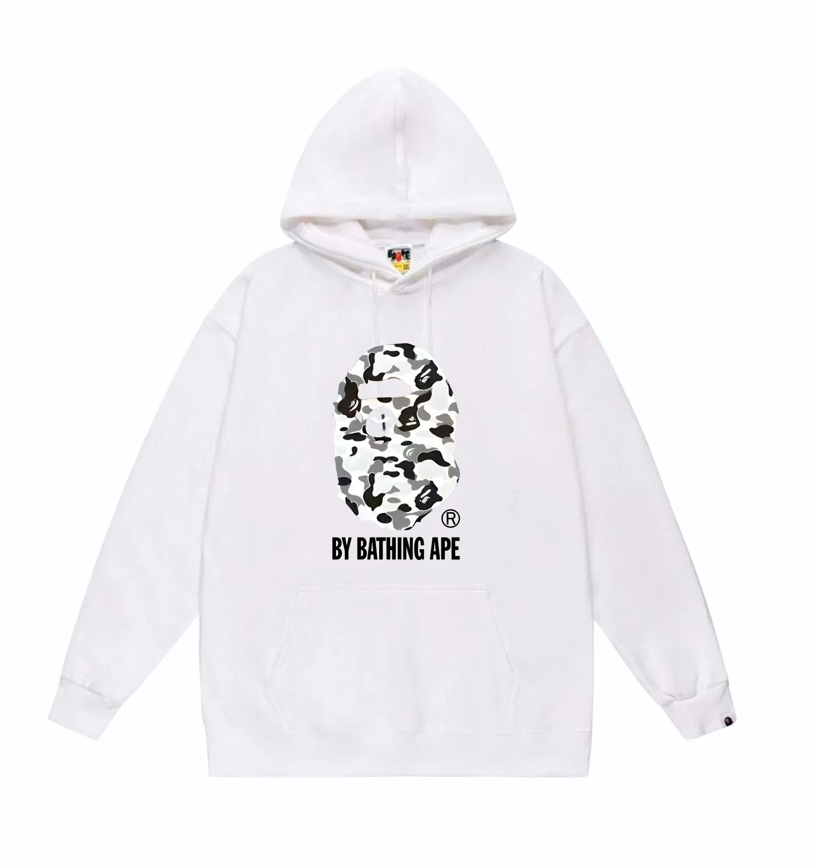 P160 model number SC861# terry 80 plus velvet 90 (top version) BAPE classic camouflage ape head letter printed hooded sweatshirt. Made of 380 grams of large terry (drop shoulder large version) fabric. The texture is soft and non-pilling. Imported environmentally friendly printing glue. The pattern is bright and three-dimensional. Quality 💥Same style for men and women. The upper body is trendy. Color: black white gray Size: S M L XL XXL